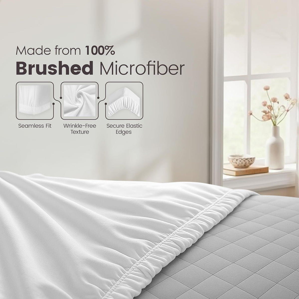 Hotel Quality Fitted Sheet - 1 Piece Fitted Sheet  -Breathable Bedding - Wrinkle, Fade, Stain Resistant- 16inch/40cm Deep Pocket Fitted Bed Sheet-Wrinkle and Fade Resistant,(White,Double)