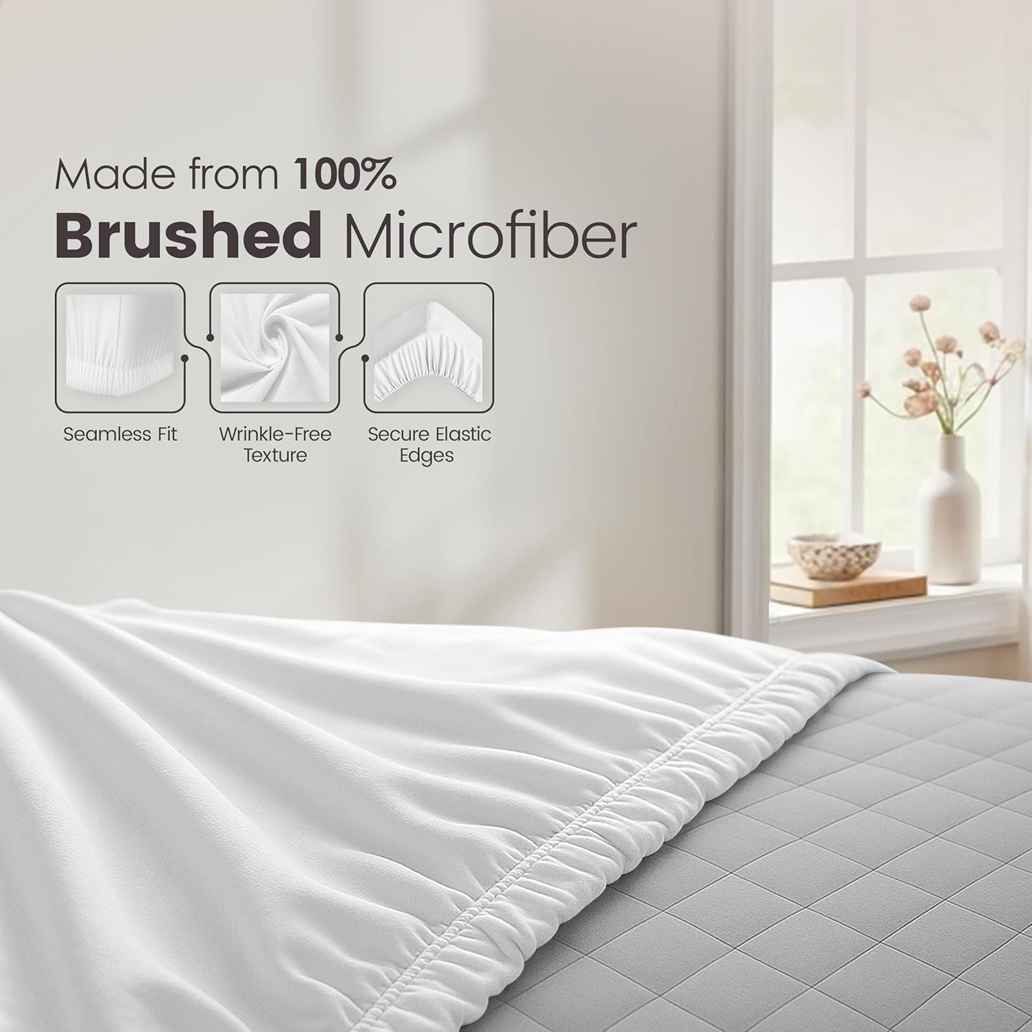 Hotel Quality Fitted Sheet - 1 Piece Fitted Sheet  -Breathable Bedding - Wrinkle, Fade, Stain Resistant- 16inch/40cm Deep Pocket Fitted Bed Sheet-Wrinkle and Fade Resistant,(White,Double)