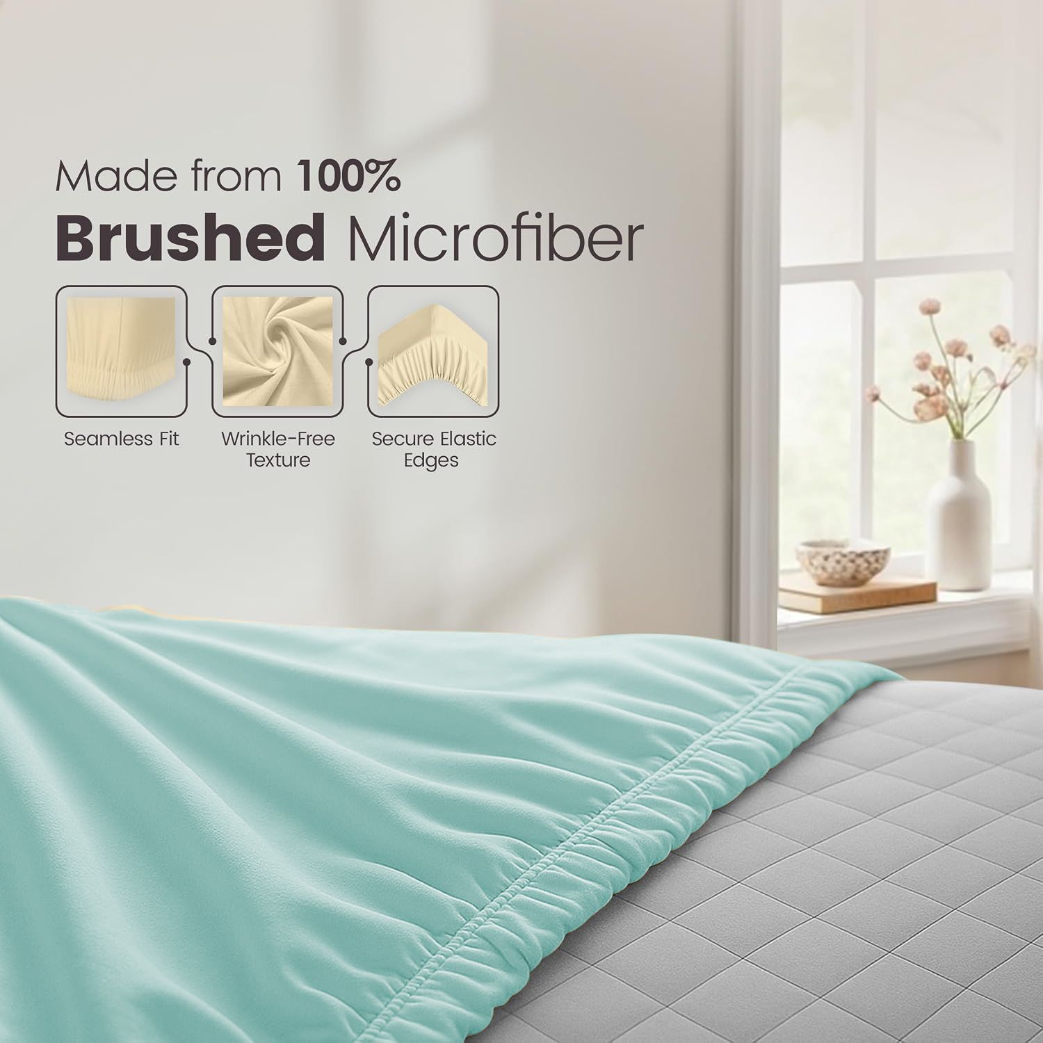 Hotel Quality Fitted Sheet - 1 Piece Fitted Sheet  -Breathable Bedding - Wrinkle, Fade, Stain Resistant- 16inch/40cm Deep Pocket Fitted Bed Sheet-Wrinkle and Fade Resistant,(Ice blue,Double)