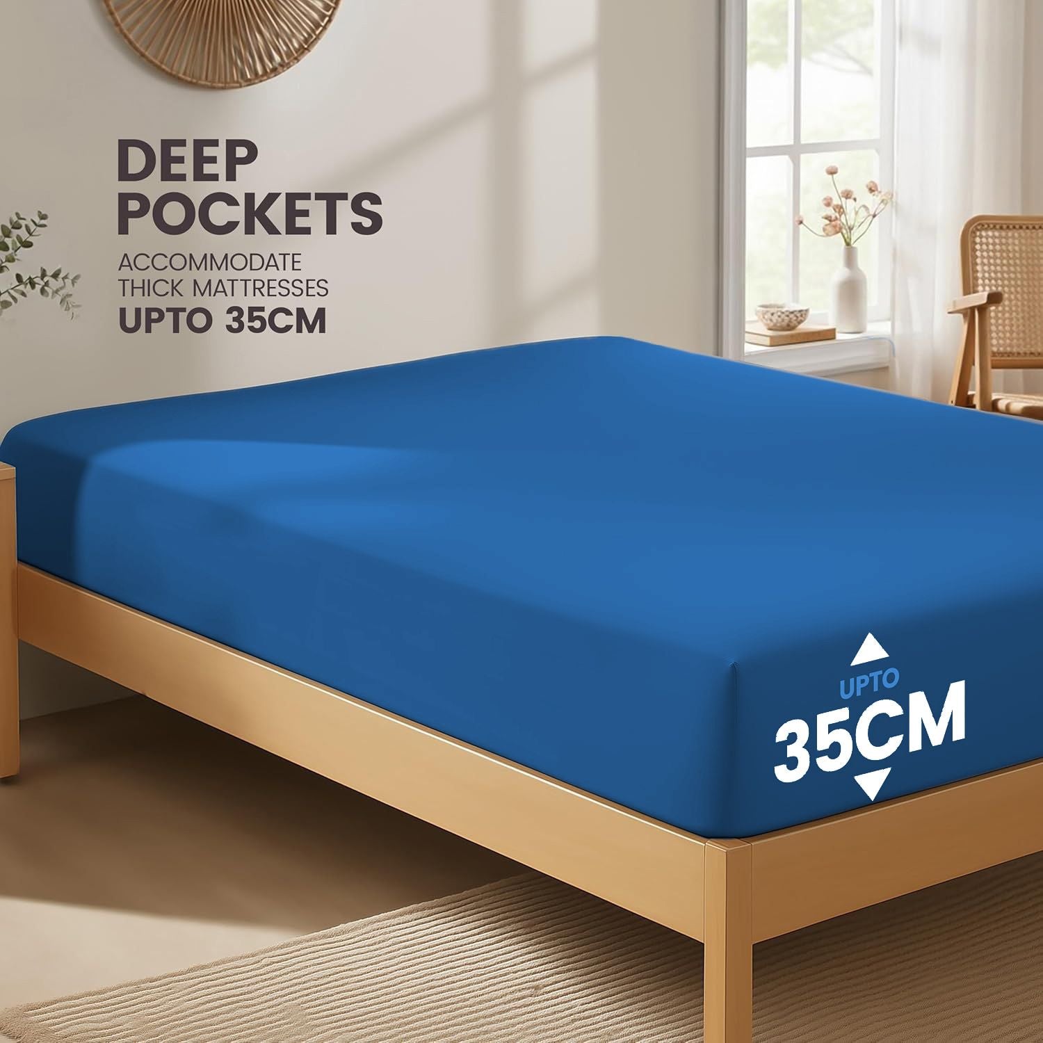 Hotel Quality Fitted Sheet - 1 Piece Fitted Sheet  -Breathable Bedding - Wrinkle, Fade, Stain Resistant- 16inch/40cm Deep Pocket Fitted Bed Sheet-Wrinkle and Fade Resistant,(Royal blue,Double)