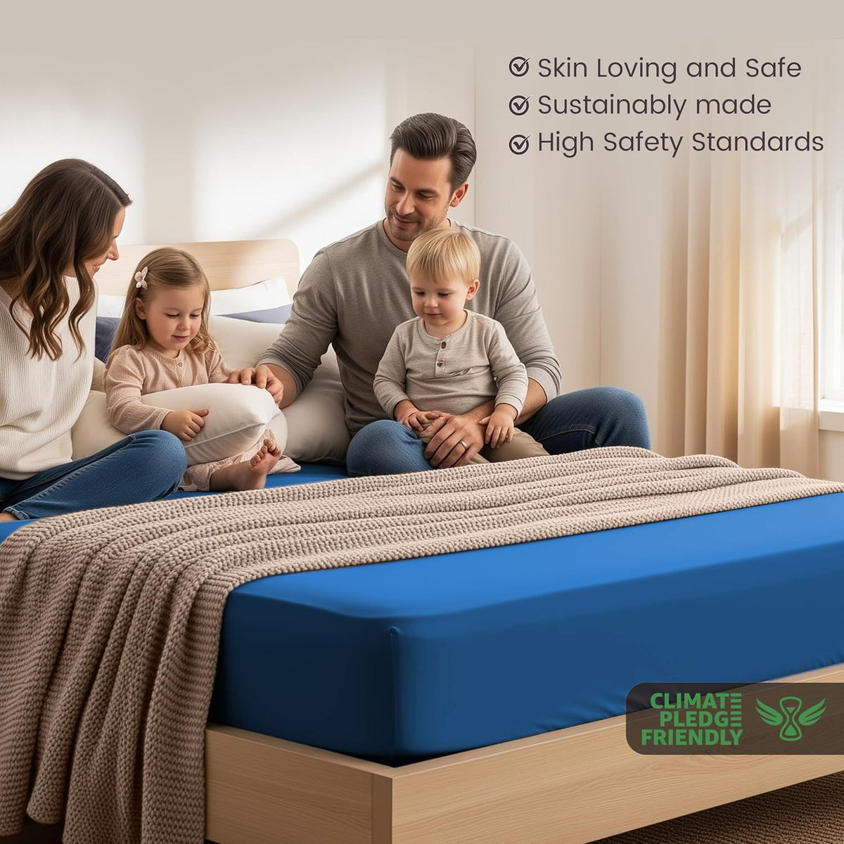 Hotel Quality Fitted Sheet - 1 Piece Fitted Sheet  -Breathable Bedding - Wrinkle, Fade, Stain Resistant- 16inch/40cm Deep Pocket Fitted Bed Sheet-Wrinkle and Fade Resistant,(Royal blue,Double)