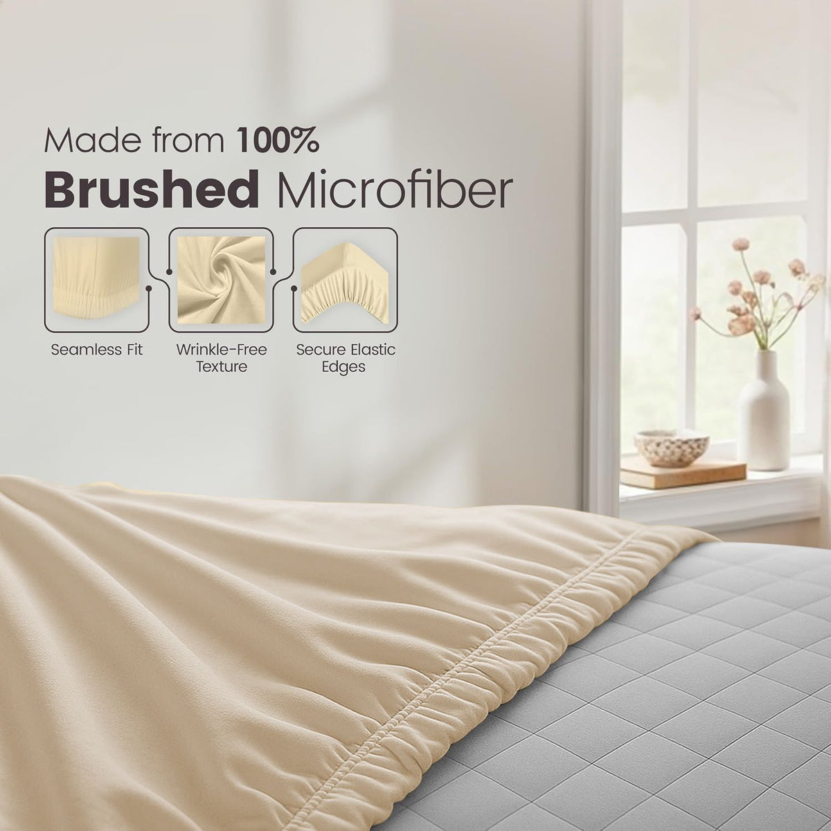 Hotel Quality Fitted Sheet - 1 Piece Fitted Sheet  -Breathable Bedding - Wrinkle, Fade, Stain Resistant- 16inch/40cm Deep Pocket Fitted Bed Sheet-Wrinkle and Fade Resistant,(Cream White,Double)
