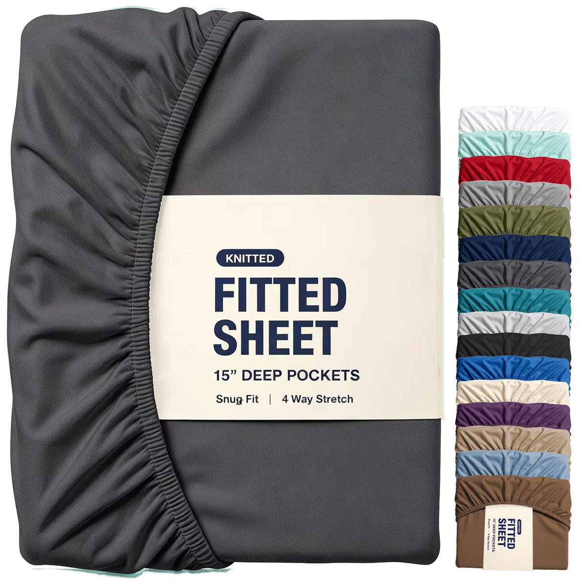 Hotel Quality Fitted Sheet - 1 Piece Fitted Sheet  -Breathable Bedding - Wrinkle, Fade, Stain Resistant- 16inch/40cm Deep Pocket Fitted Bed Sheet-Wrinkle and Fade Resistant,(Dark gray,Double)