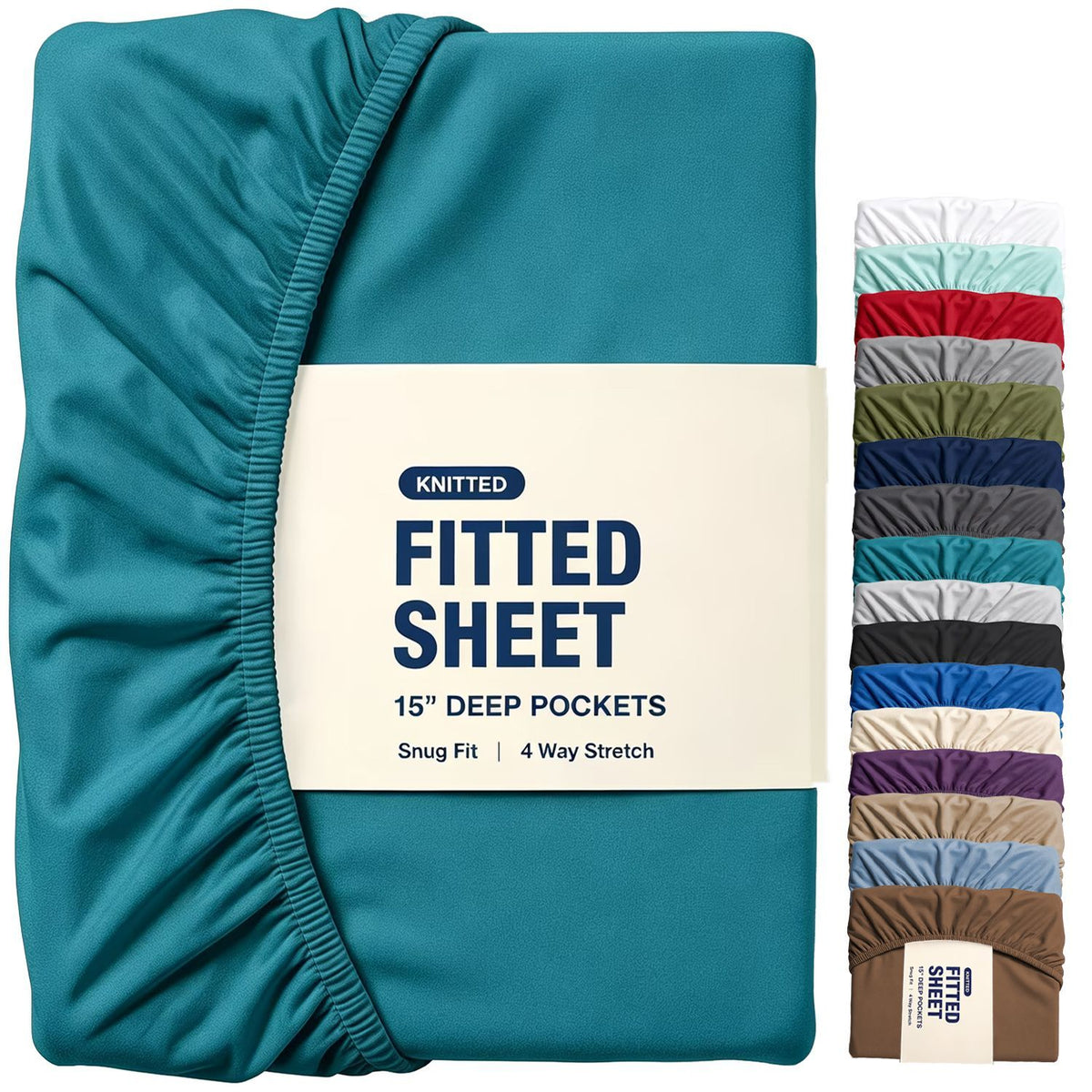 Hotel Quality Fitted Sheet - 1 Piece Fitted Sheet  -Breathable Bedding - Wrinkle, Fade, Stain Resistant- 16inch/40cm Deep Pocket Fitted Bed Sheet-Wrinkle and Fade Resistant,(Biscay blue,Double)