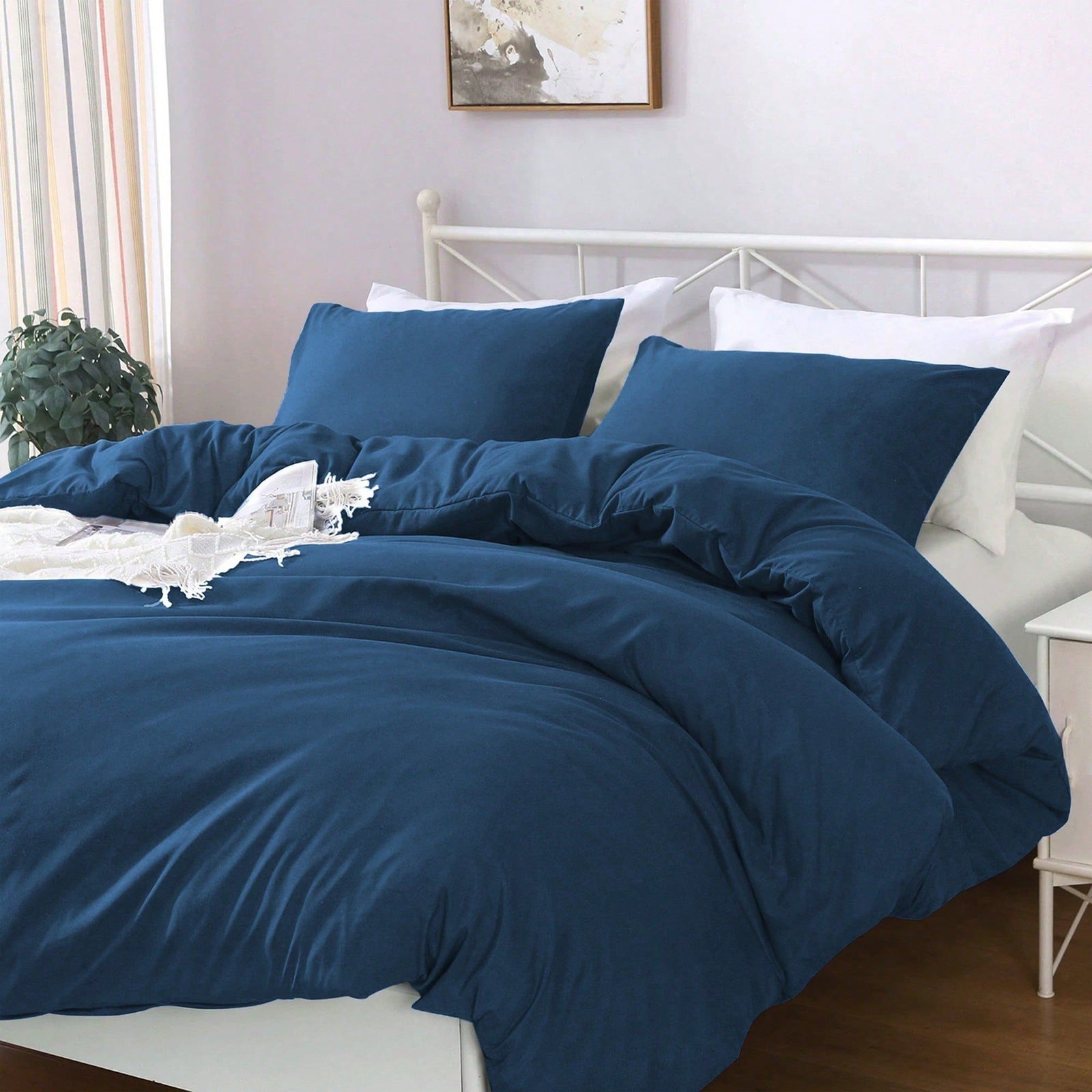 Hotel Soft Microfiber Duvet Cover Set-2000TC Quilt Cover Set & Pillowcases -1 Donna Cover Zipper Closure & 1 x Pillowcases-Breathable Bedding - Wrinkle, Fade, Stain Resistant(Navy,King)