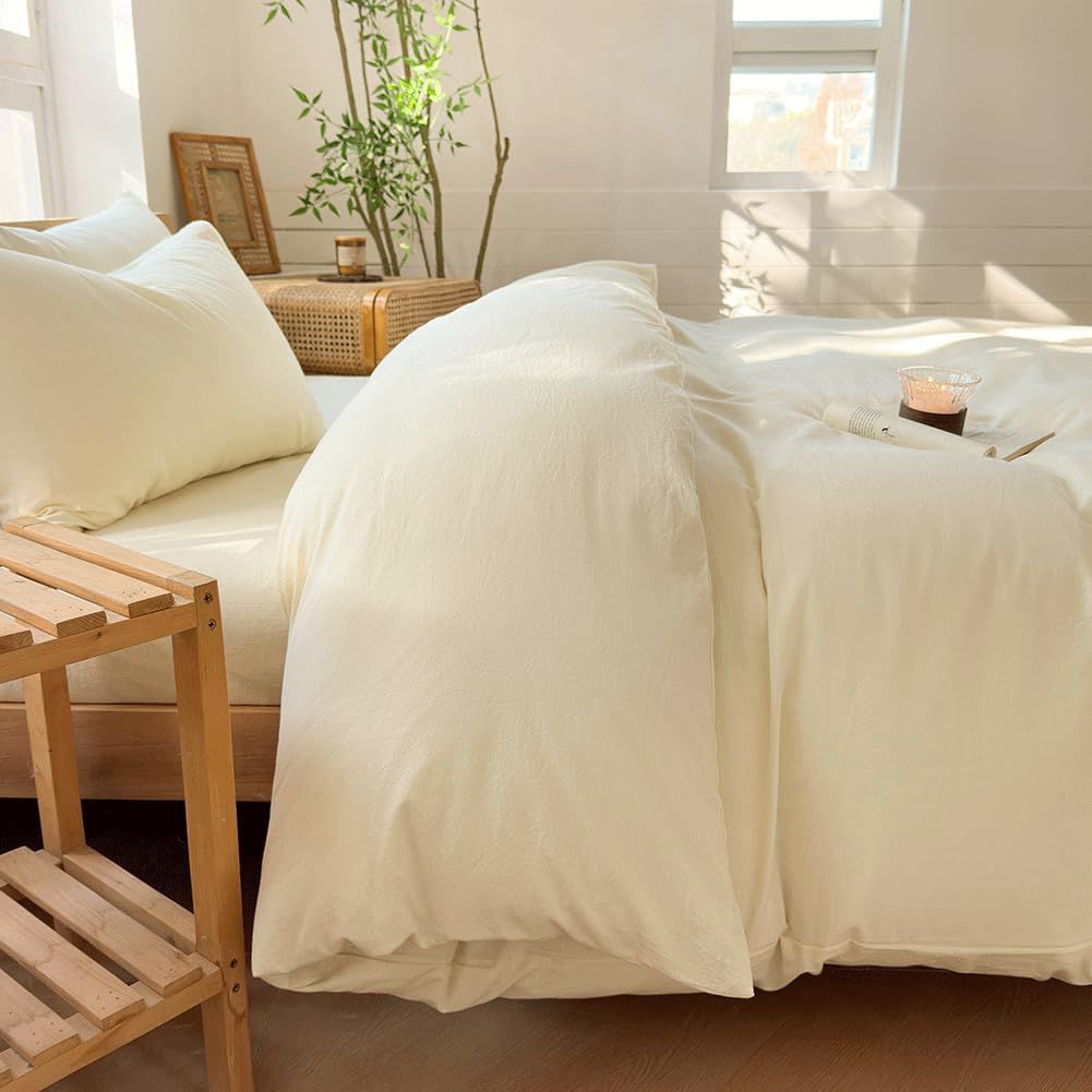 Hotel Soft Microfiber Duvet Cover Set-2000TC Quilt Cover Set & Pillowcases -1 Donna Cover Zipper Closure & 1 x Pillowcases-Breathable Bedding - Wrinkle, Fade, Stain Resistant(Cream White,King)
