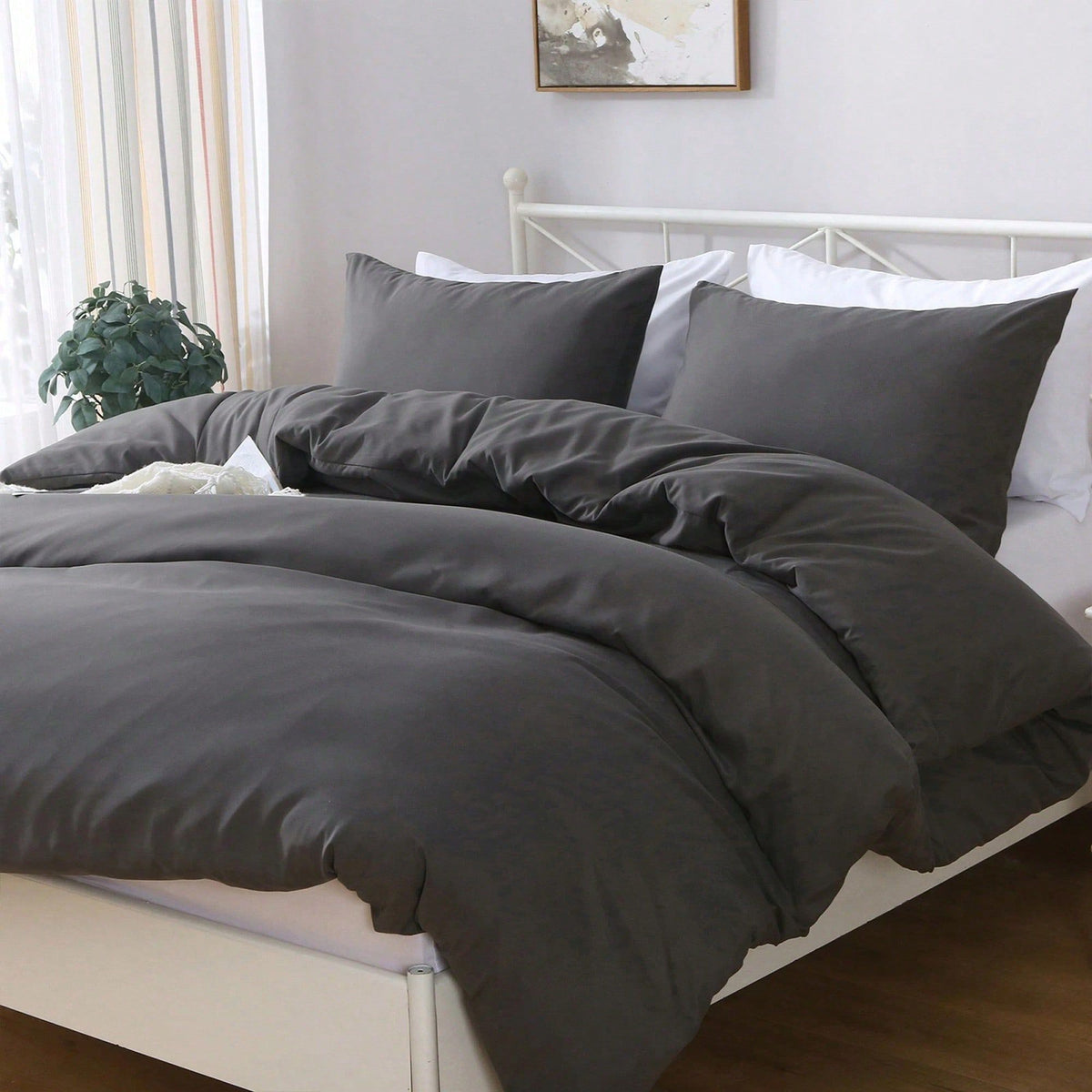 Hotel Soft Microfiber Duvet Cover Set-2000TC Quilt Cover Set & Pillowcases -1 Donna Cover Zipper Closure & 1 x Pillowcases-Breathable Bedding - Wrinkle, Fade, Stain Resistant(Dark gray,King)