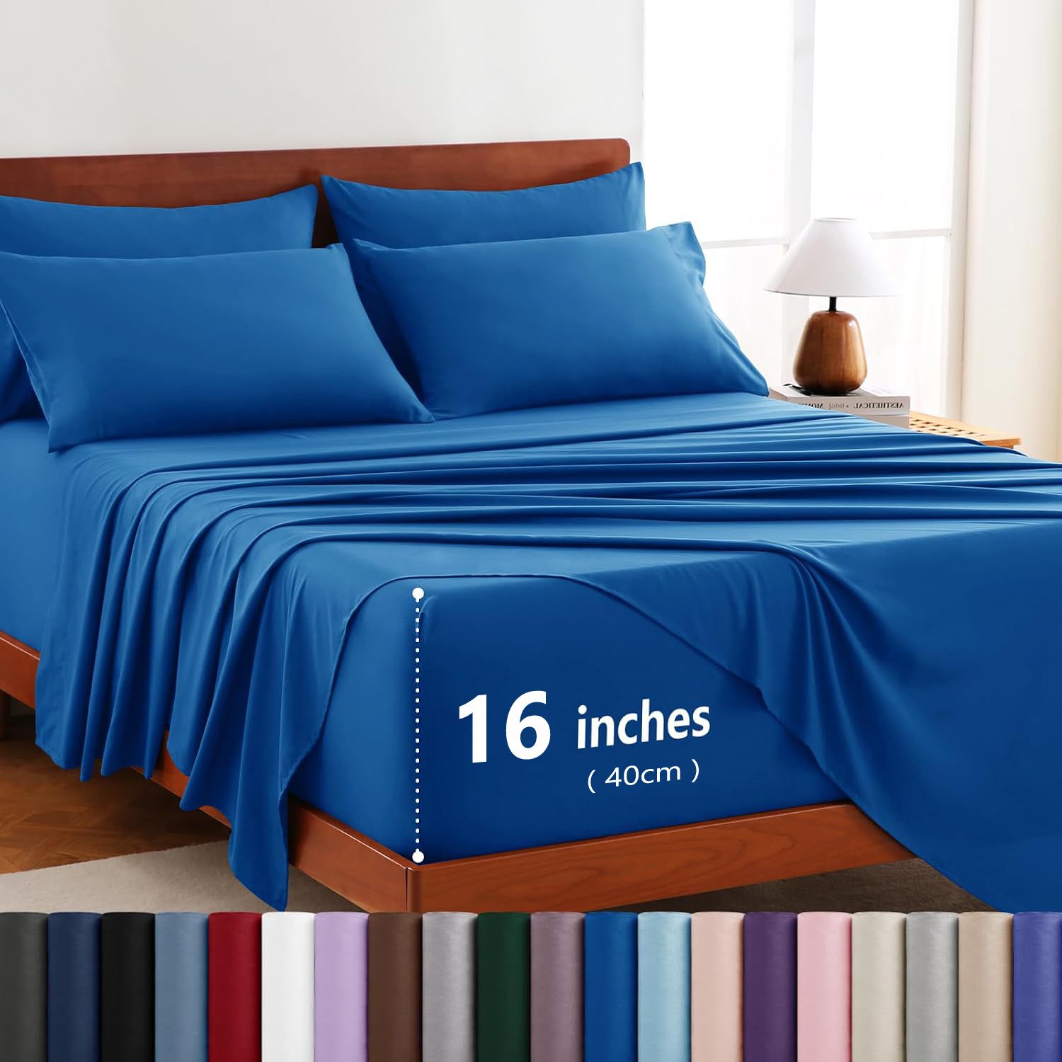 Hotel Soft Bed Sheet Set- Bedding Sheets & Pillowcases -Breathable Bedding - Wrinkle, Fade, Stain Resistant-Deep Pocket Flat Fitted Bed Sheet Set(Royal blue,King)