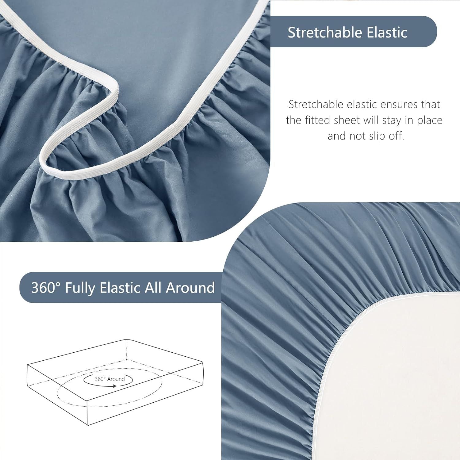 Hotel Soft Bed Sheet Set- Bedding Sheets & Pillowcases -Breathable Bedding - Wrinkle, Fade, Stain Resistant-Deep Pocket Flat Fitted Bed Sheet Set(Ocean,King)