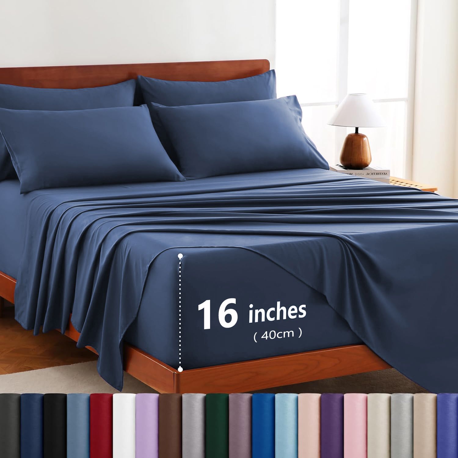 Hotel Soft Bed Sheet Set- Bedding Sheets & Pillowcases -Breathable Bedding - Wrinkle, Fade, Stain Resistant-Deep Pocket Flat Fitted Bed Sheet Set(Navy,King)