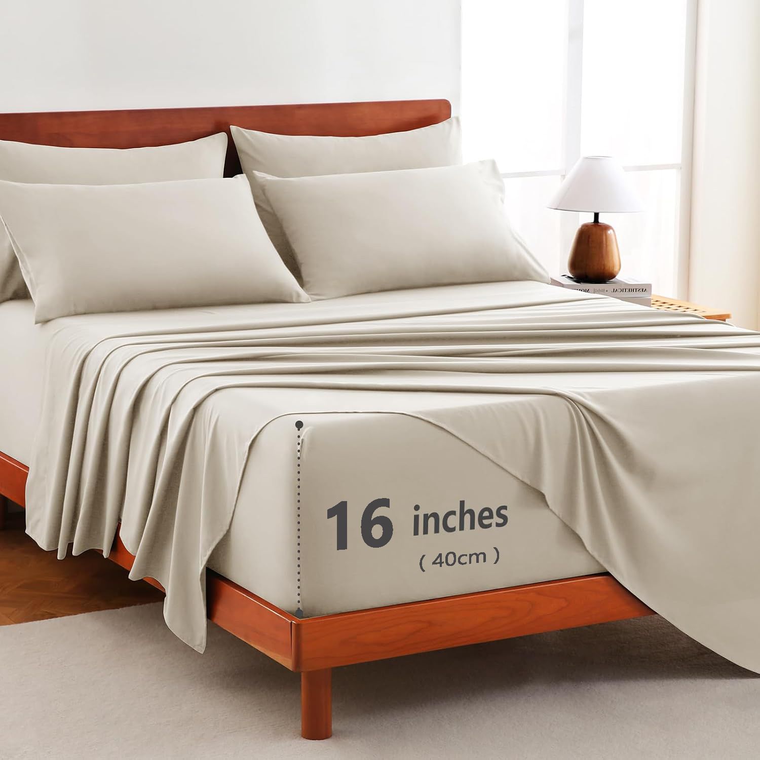 Hotel Soft Bed Sheet Set- Bedding Sheets & Pillowcases -Breathable Bedding - Wrinkle, Fade, Stain Resistant-Deep Pocket Flat Fitted Bed Sheet Set(Cream White,King)