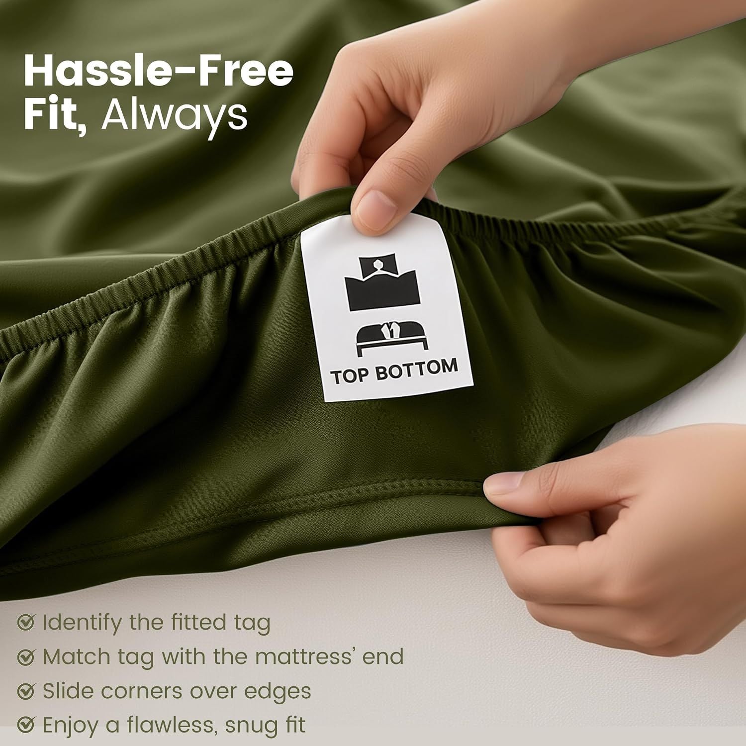 Hotel Quality Fitted Sheet - 1 Piece Fitted Sheet  -Breathable Bedding - Wrinkle, Fade, Stain Resistant- 16inch/40cm Deep Pocket Fitted Bed Sheet-Wrinkle and Fade Resistant,(Olive green,King)