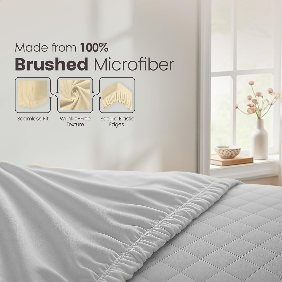 Hotel Quality Fitted Sheet - 1 Piece Fitted Sheet  -Breathable Bedding - Wrinkle, Fade, Stain Resistant- 16inch/40cm Deep Pocket Fitted Bed Sheet-Wrinkle and Fade Resistant,(Silver-gray,King)