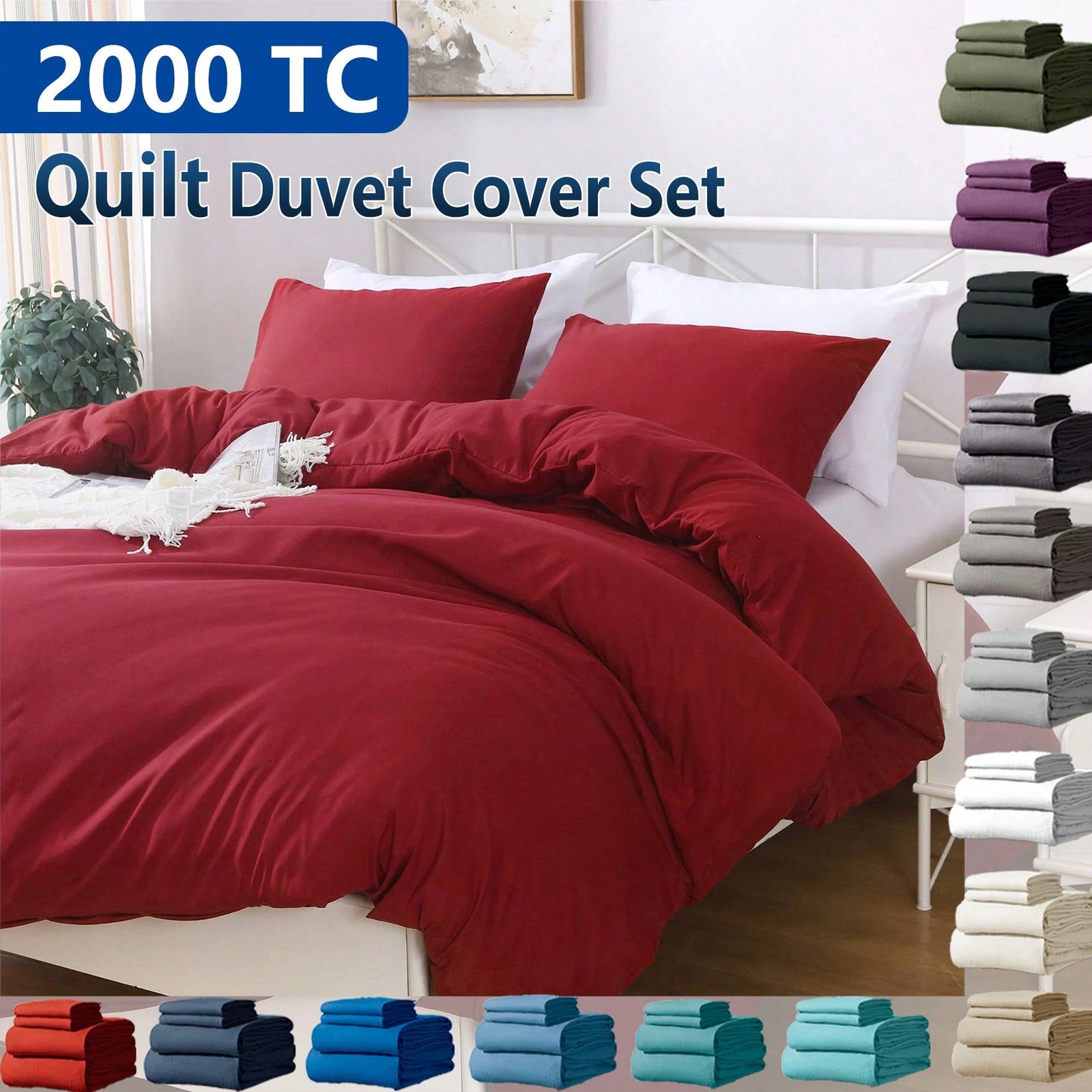 Hotel Soft Microfiber Duvet Cover Set-2000TC Quilt Cover Set & Pillowcases -1 Donna Cover Zipper Closure & 1 x Pillowcases-Breathable Bedding - Wrinkle, Fade, Stain Resistant(Red,King Single)