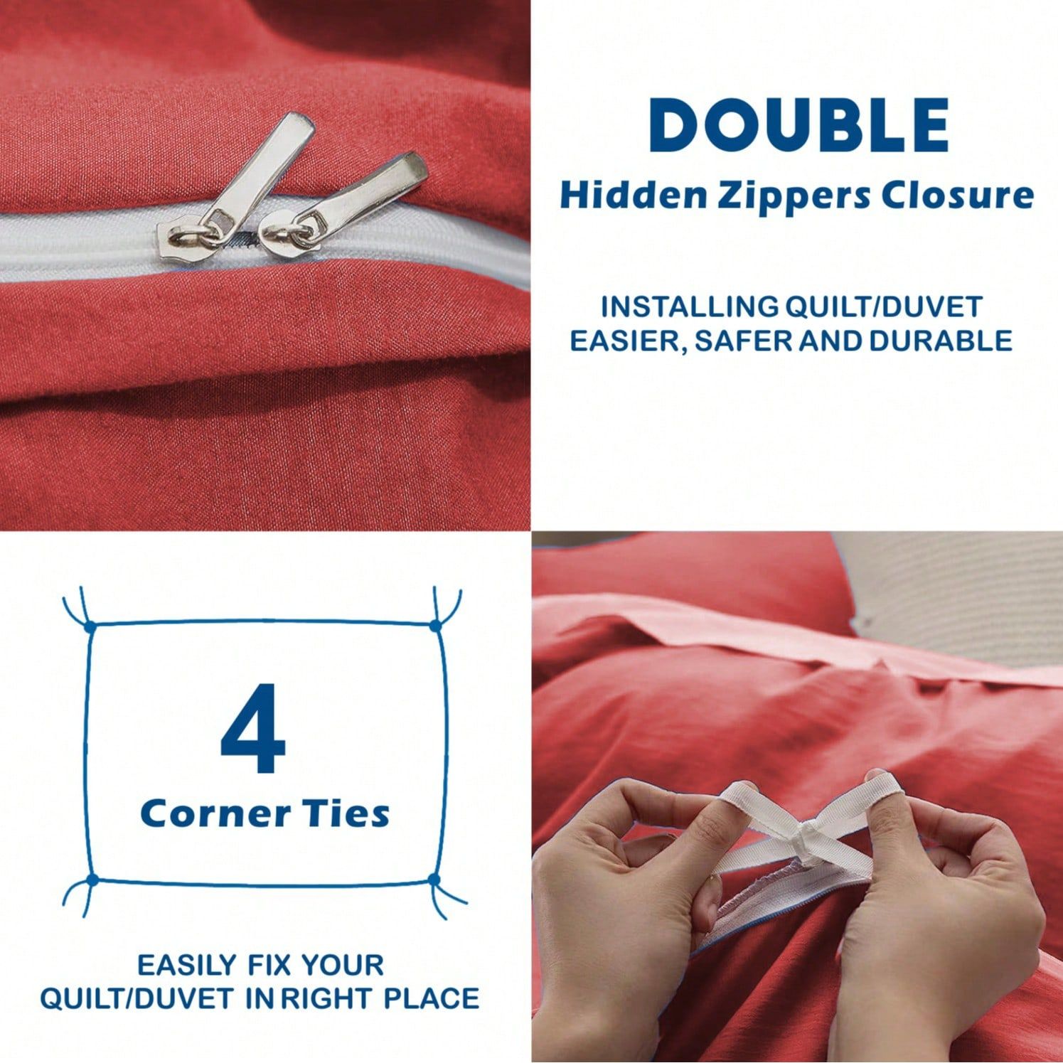 Hotel Soft Microfiber Duvet Cover Set-2000TC Quilt Cover Set & Pillowcases -1 Donna Cover Zipper Closure & 1 x Pillowcases-Breathable Bedding - Wrinkle, Fade, Stain Resistant(Red,King Single)