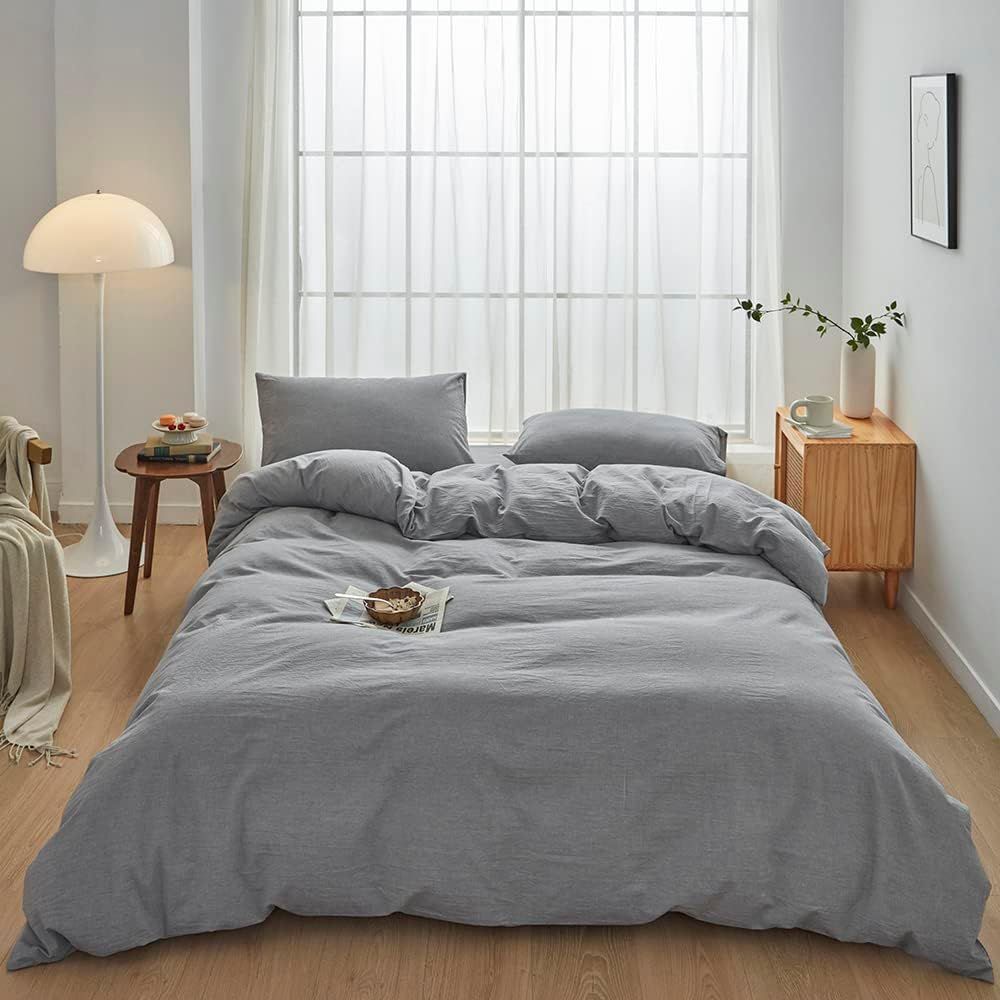 Hotel Soft Microfiber Duvet Cover Set-2000TC Quilt Cover Set & Pillowcases -1 Donna Cover Zipper Closure & 1 x Pillowcases-Breathable Bedding - Wrinkle, Fade, Stain Resistant(Grey,King Single)