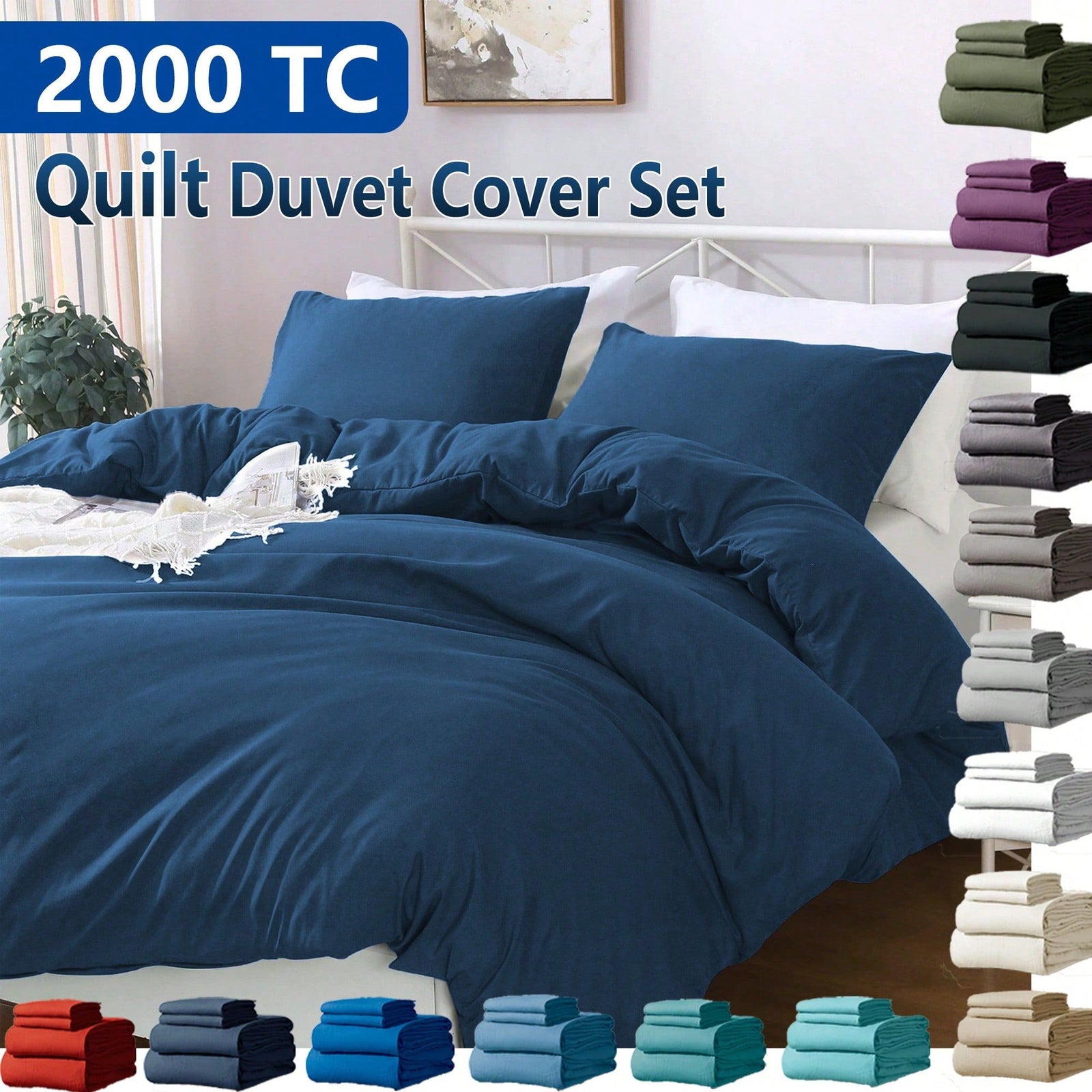 Hotel Soft Microfiber Duvet Cover Set-2000TC Quilt Cover Set & Pillowcases -1 Donna Cover Zipper Closure & 1 x Pillowcases-Breathable Bedding - Wrinkle, Fade, Stain Resistant(Navy,King Single)