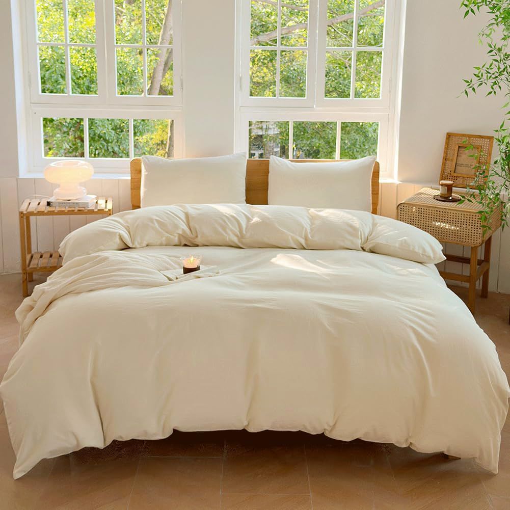 Hotel Soft Microfiber Duvet Cover Set-2000TC Quilt Cover Set & Pillowcases -1 Donna Cover Zipper Closure & 1 x Pillowcases-Breathable Bedding - Wrinkle, Fade, Stain Resistant(Cream White,King Single)