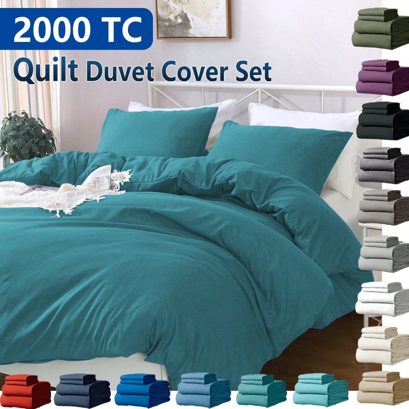 Hotel Soft Microfiber Duvet Cover Set-2000TC Quilt Cover Set & Pillowcases -1 Donna Cover Zipper Closure & 1 x Pillowcases-Breathable Bedding - Wrinkle, Fade, Stain Resistant(Biscay blue,King Single)