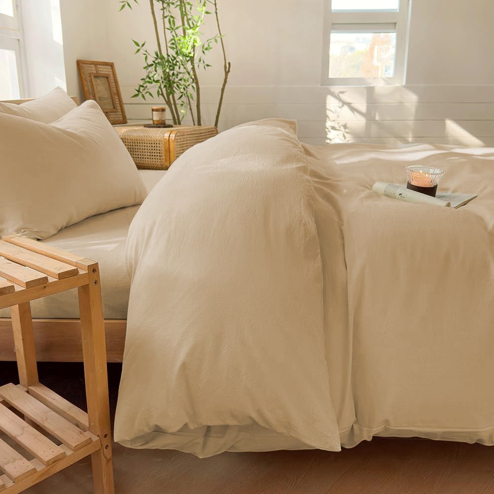 Hotel Soft Microfiber Duvet Cover Set-2000TC Quilt Cover Set & Pillowcases -1 Donna Cover Zipper Closure & 1 x Pillowcases-Breathable Bedding - Wrinkle, Fade, Stain Resistant(Camel Beige,King Single)