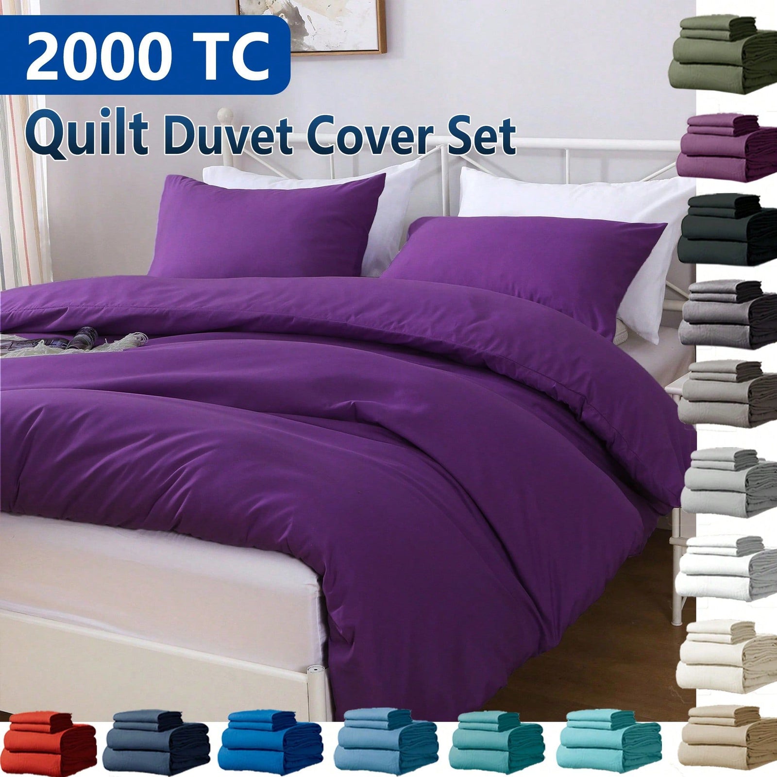 Hotel Soft Microfiber Duvet Cover Set-2000TC Quilt Cover Set & Pillowcases -1 Donna Cover Zipper Closure & 1 x Pillowcases-Breathable Bedding - Wrinkle, Fade, Stain Resistant(Purple,King Single)