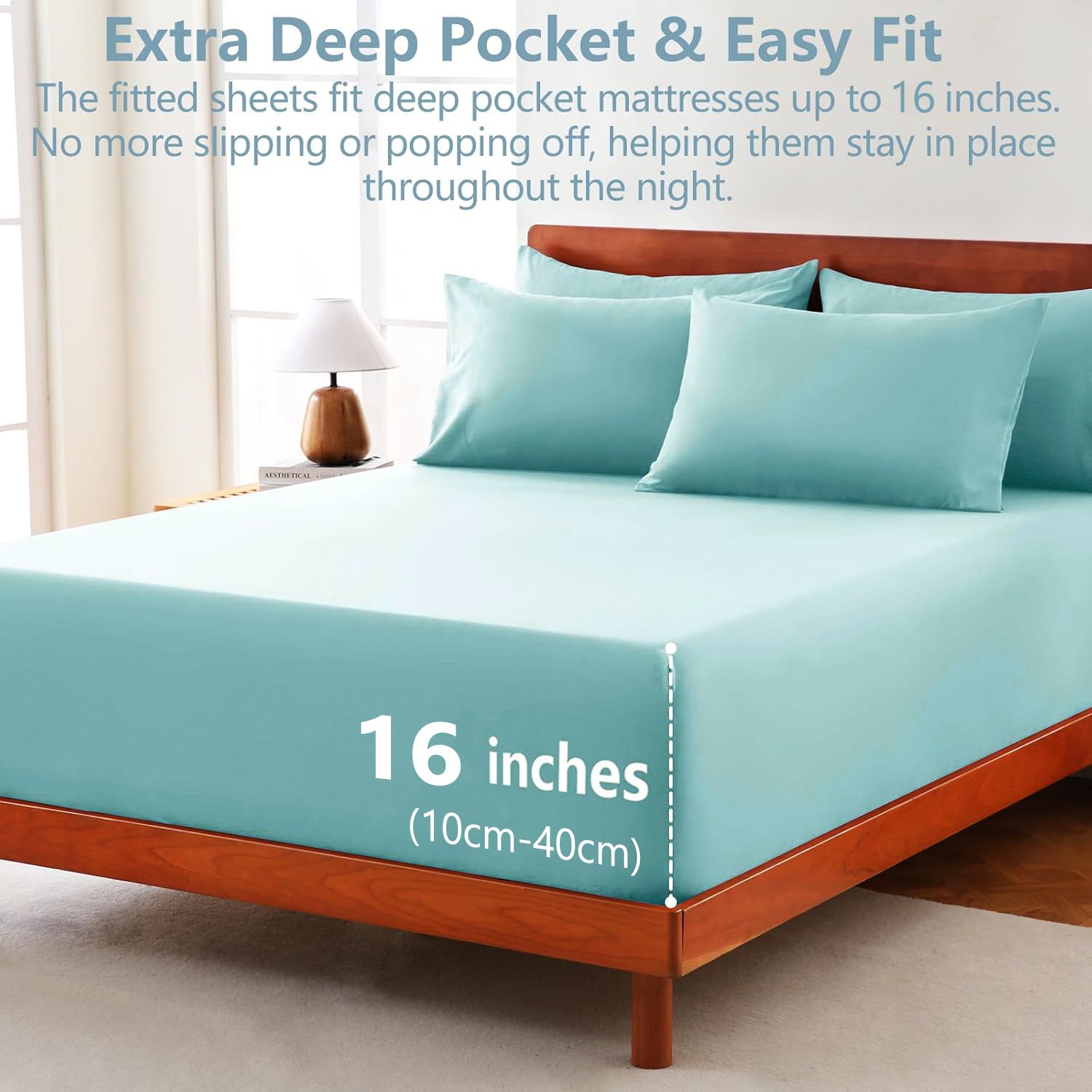 Hotel Soft Bed Sheet Set- Bedding Sheets & Pillowcases -Breathable Bedding - Wrinkle, Fade, Stain Resistant-Deep Pocket Flat Fitted Bed Sheet Set(Ice Blue,King Single)
