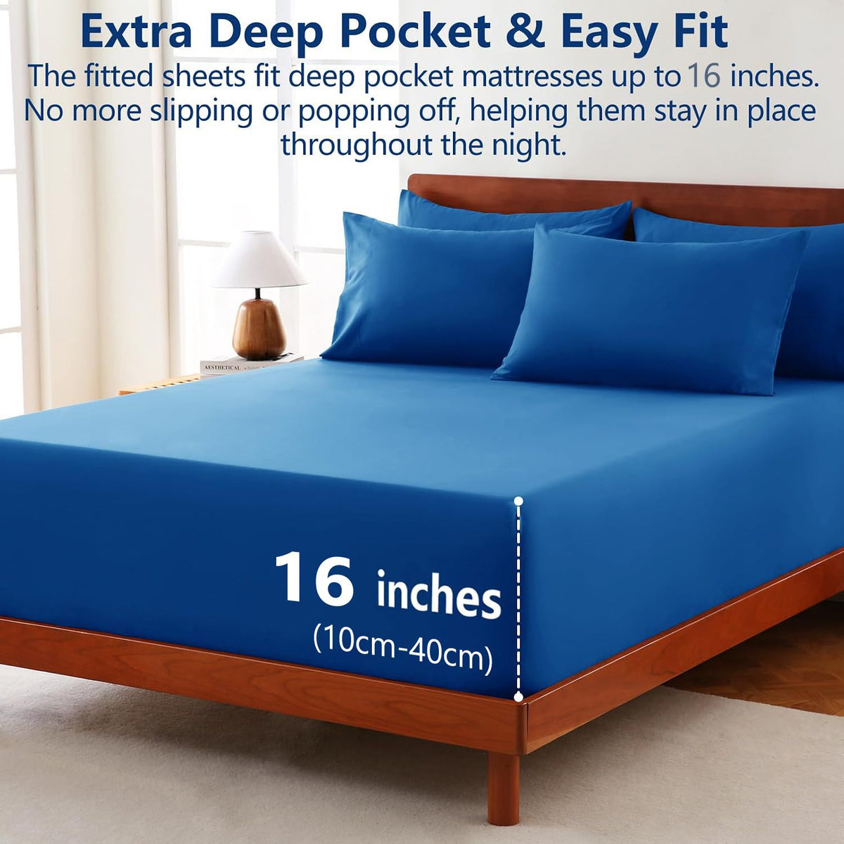 Hotel Soft Bed Sheet Set- Bedding Sheets & Pillowcases -Breathable Bedding - Wrinkle, Fade, Stain Resistant-Deep Pocket Flat Fitted Bed Sheet Set(Royal blue,King Single)