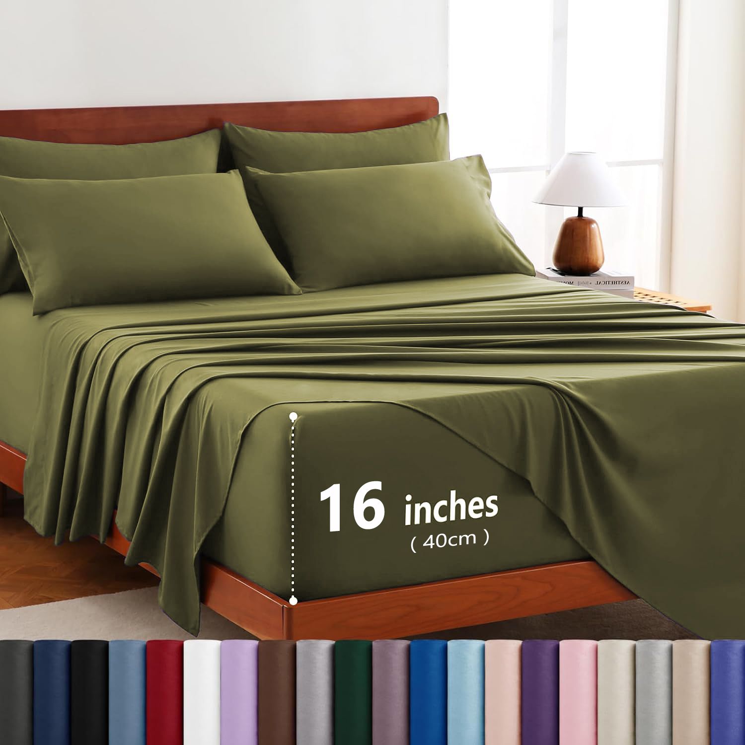 Hotel Soft Bed Sheet Set- Bedding Sheets & Pillowcases -Breathable Bedding - Wrinkle, Fade, Stain Resistant-Deep Pocket Flat Fitted Bed Sheet Set(Olive green,King Single)
