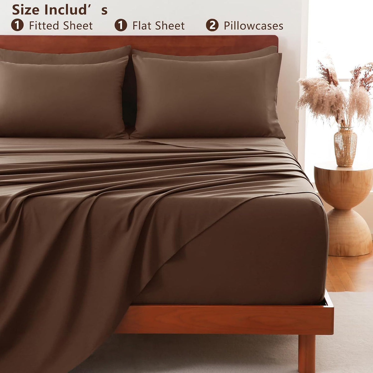 Hotel Soft Bed Sheet Set- Bedding Sheets & Pillowcases -Breathable Bedding - Wrinkle, Fade, Stain Resistant-Deep Pocket Flat Fitted Bed Sheet Set(Chocolate,King Single)