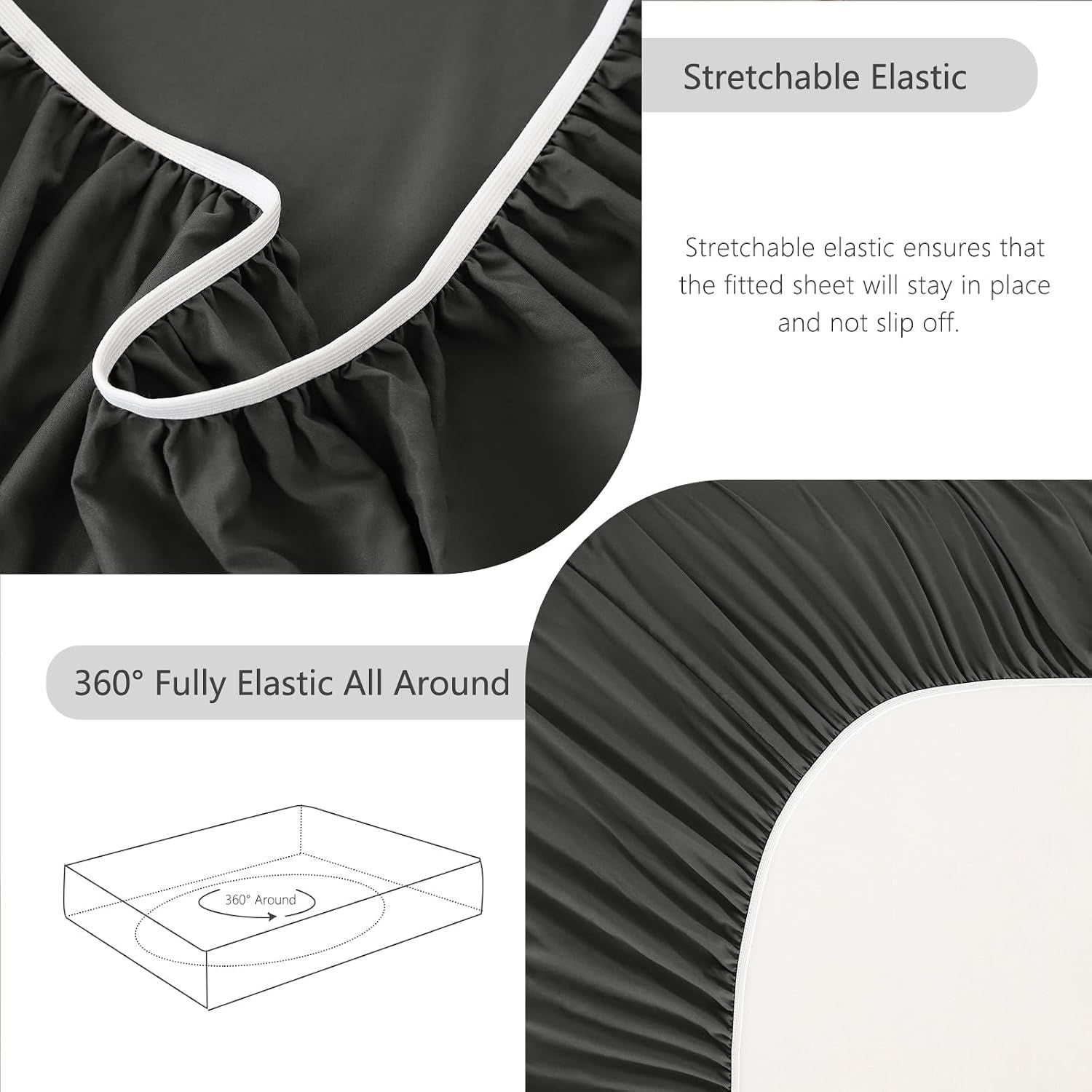Hotel Soft Bed Sheet Set- Bedding Sheets & Pillowcases -Breathable Bedding - Wrinkle, Fade, Stain Resistant-Deep Pocket Flat Fitted Bed Sheet Set(Dark gray,King Single)