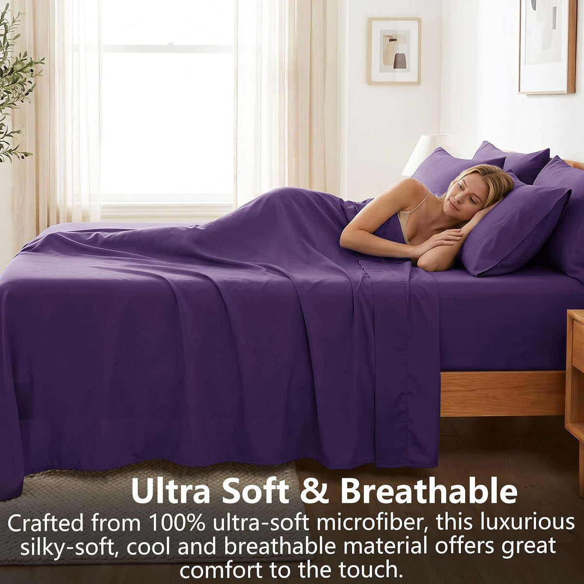 Hotel Soft Bed Sheet Set- Bedding Sheets & Pillowcases -Breathable Bedding - Wrinkle, Fade, Stain Resistant-Deep Pocket Flat Fitted Bed Sheet Set(Purple,King Single)