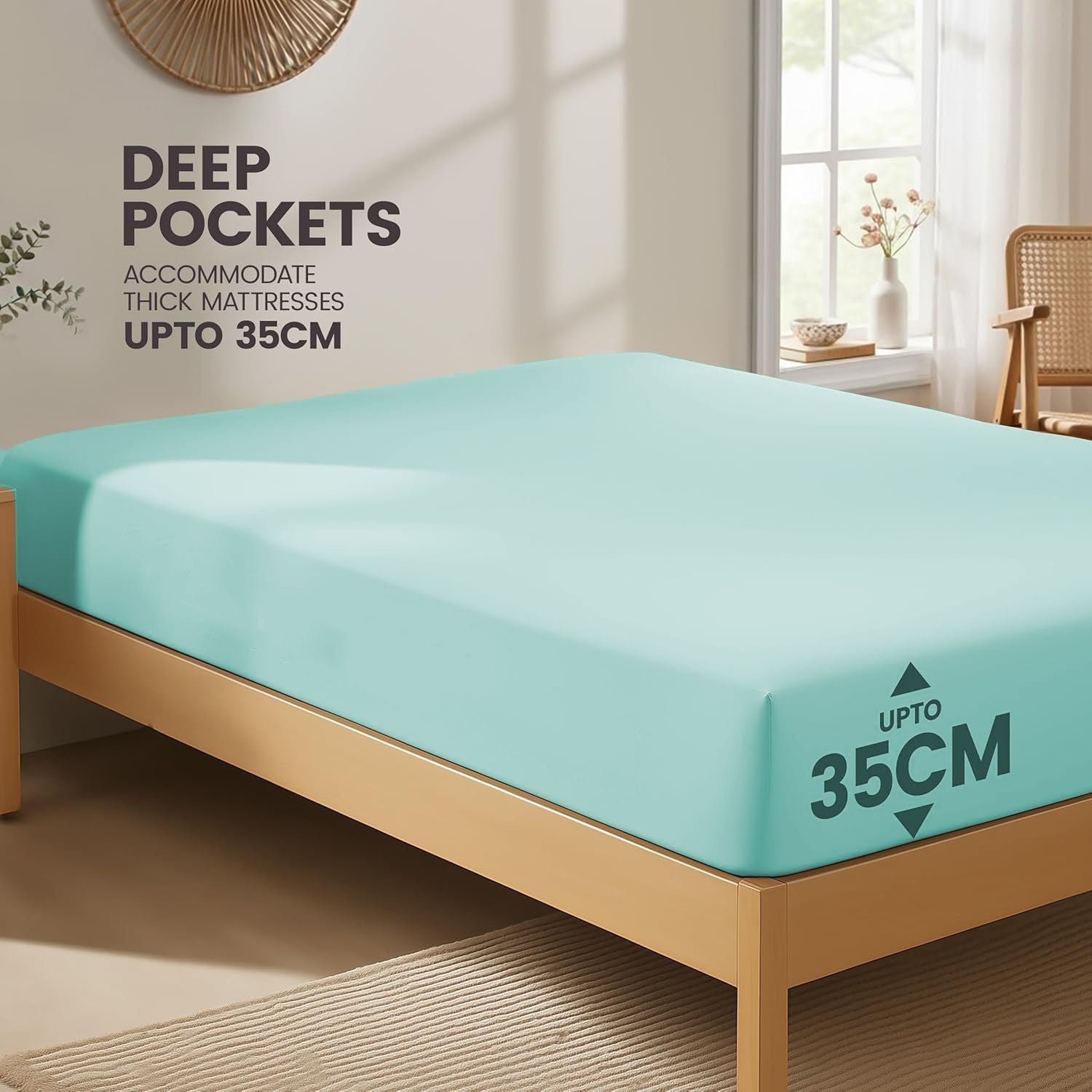 Hotel Quality Fitted Sheet - 1 Piece Fitted Sheet  -Breathable Bedding - Wrinkle, Fade, Stain Resistant- 16inch/40cm Deep Pocket Fitted Bed Sheet-Wrinkle and Fade Resistant,(Ice blue,King Single)