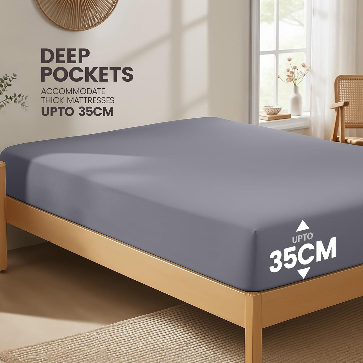 Hotel Quality Fitted Sheet - 1 Piece Fitted Sheet  -Breathable Bedding - Wrinkle, Fade, Stain Resistant- 16inch/40cm Deep Pocket Fitted Bed Sheet-Wrinkle and Fade Resistant,(Grey,King Single)