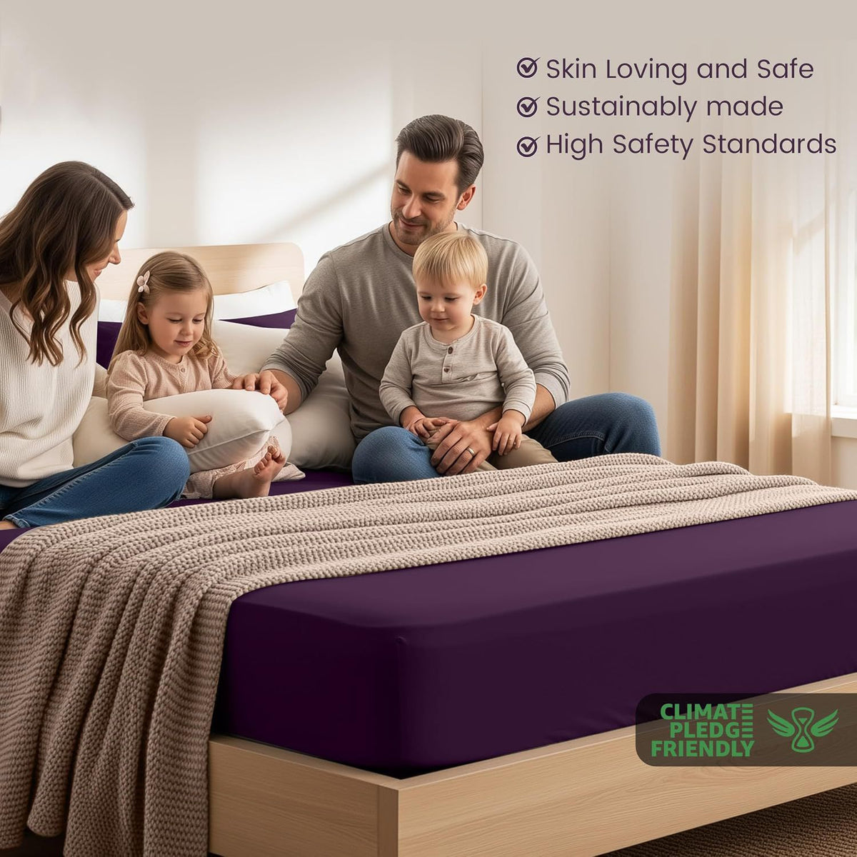 Hotel Quality Fitted Sheet - 1 Piece Fitted Sheet  -Breathable Bedding - Wrinkle, Fade, Stain Resistant- 16inch/40cm Deep Pocket Fitted Bed Sheet-Wrinkle and Fade Resistant,(Purple,King Single)