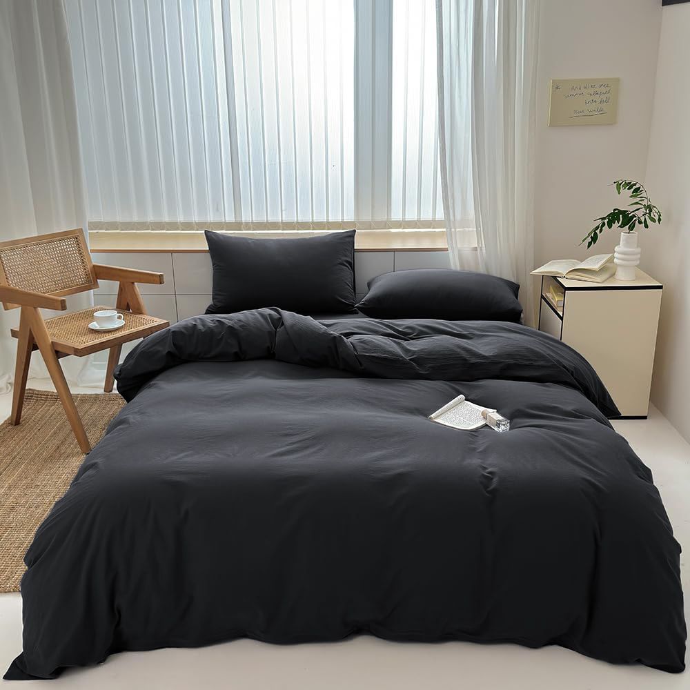 Hotel Soft Microfiber Duvet Cover Set-2000TC Quilt Cover Set & Pillowcases -1 Donna Cover Zipper Closure & 1 x Pillowcases-Breathable Bedding - Wrinkle, Fade, Stain Resistant(Black,Queen)