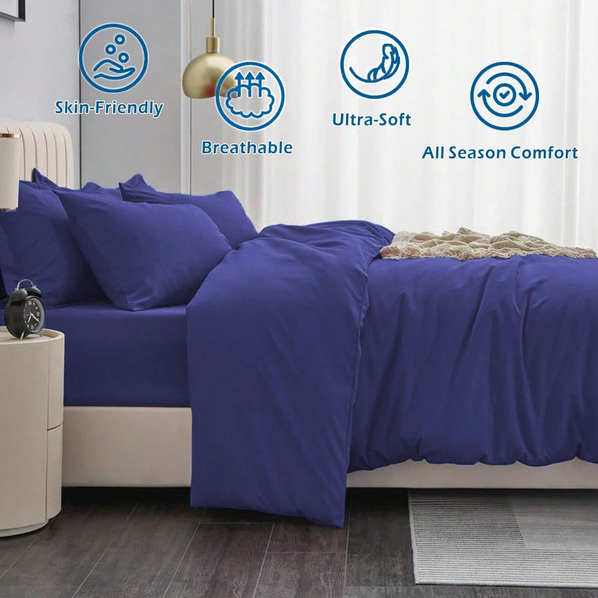 Hotel Soft Microfiber Duvet Cover Set-2000TC Quilt Cover Set & Pillowcases -1 Donna Cover Zipper Closure & 1 x Pillowcases-Breathable Bedding - Wrinkle, Fade, Stain Resistant(Royal blue,Queen)