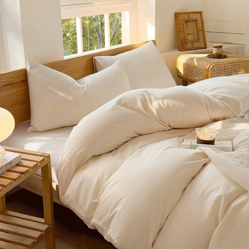 Hotel Soft Microfiber Duvet Cover Set-2000TC Quilt Cover Set & Pillowcases -1 Donna Cover Zipper Closure & 1 x Pillowcases-Breathable Bedding - Wrinkle, Fade, Stain Resistant(Cream White,Queen)