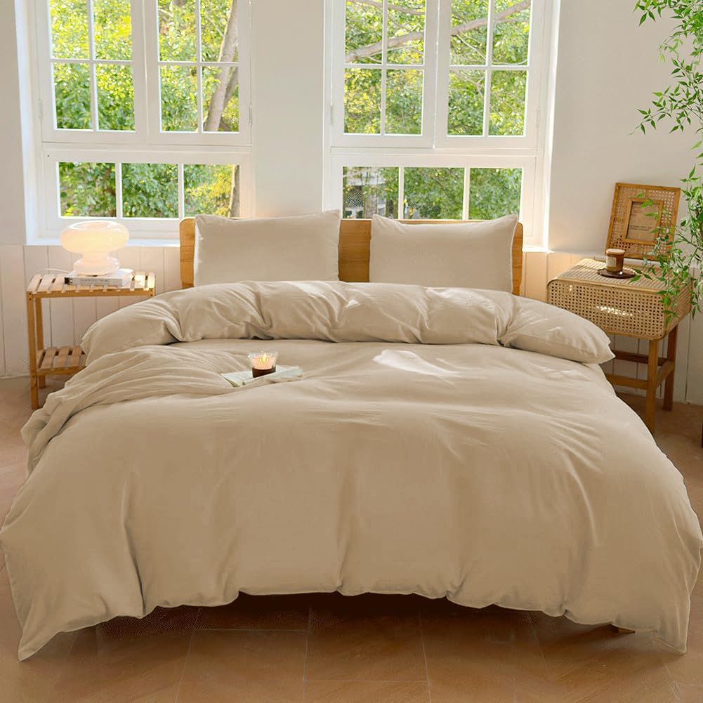 Hotel Soft Microfiber Duvet Cover Set-2000TC Quilt Cover Set & Pillowcases -1 Donna Cover Zipper Closure & 1 x Pillowcases-Breathable Bedding - Wrinkle, Fade, Stain Resistant(Camel Beige,Queen)
