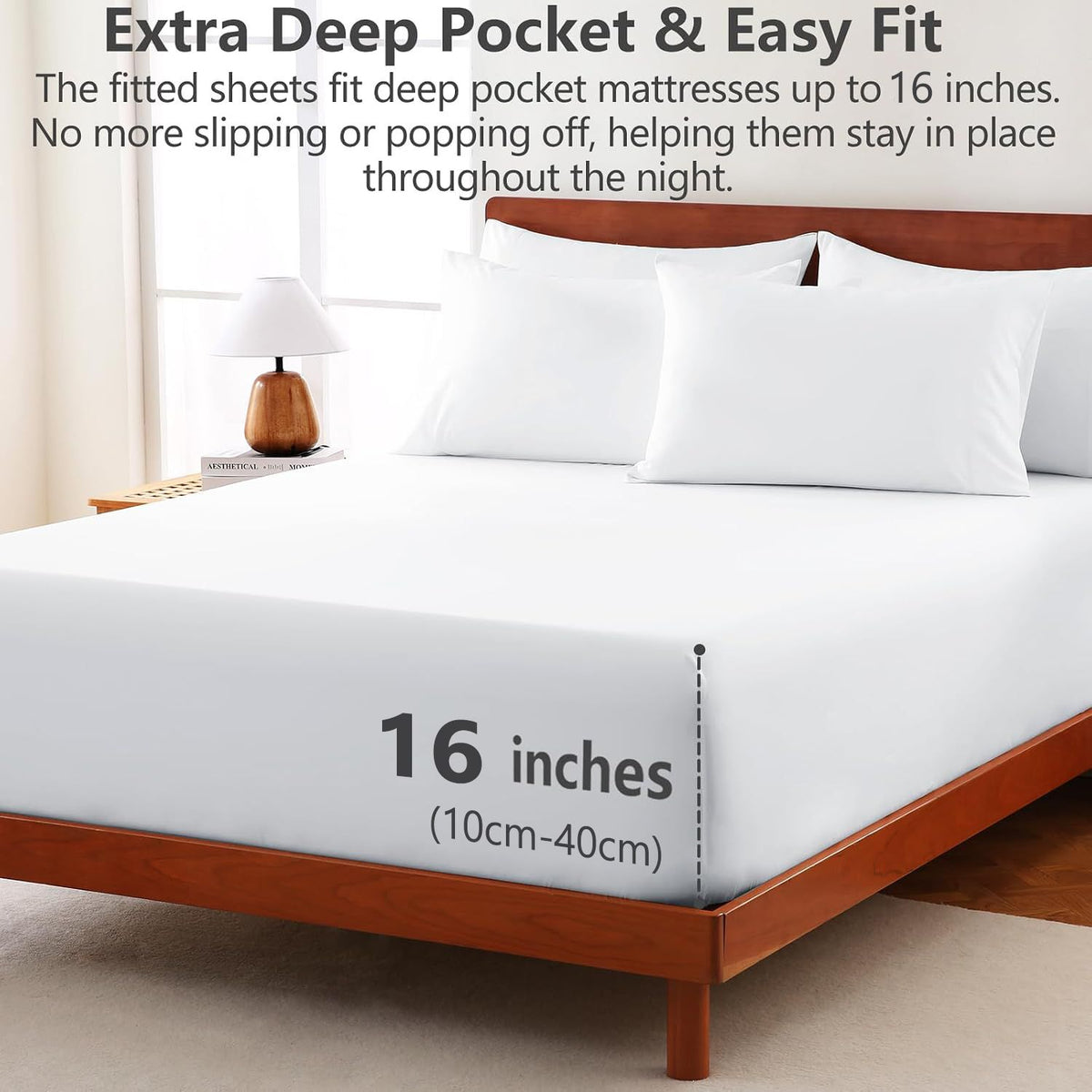 Hotel Soft Bed Sheet Set- Bedding Sheets & Pillowcases -Breathable Bedding - Wrinkle, Fade, Stain Resistant-Deep Pocket Flat Fitted Bed Sheet Set(Raw white,Queen)
