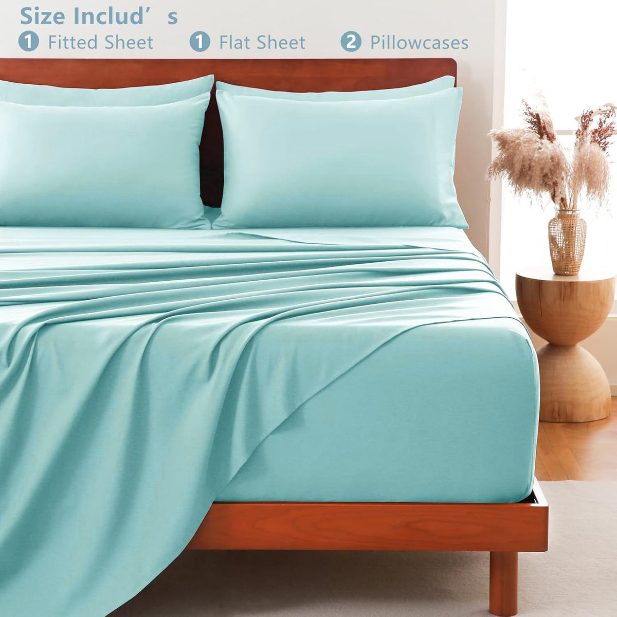 Hotel Soft Bed Sheet Set- Bedding Sheets & Pillowcases -Breathable Bedding - Wrinkle, Fade, Stain Resistant-Deep Pocket Flat Fitted Bed Sheet Set(Ice Blue,Queen)