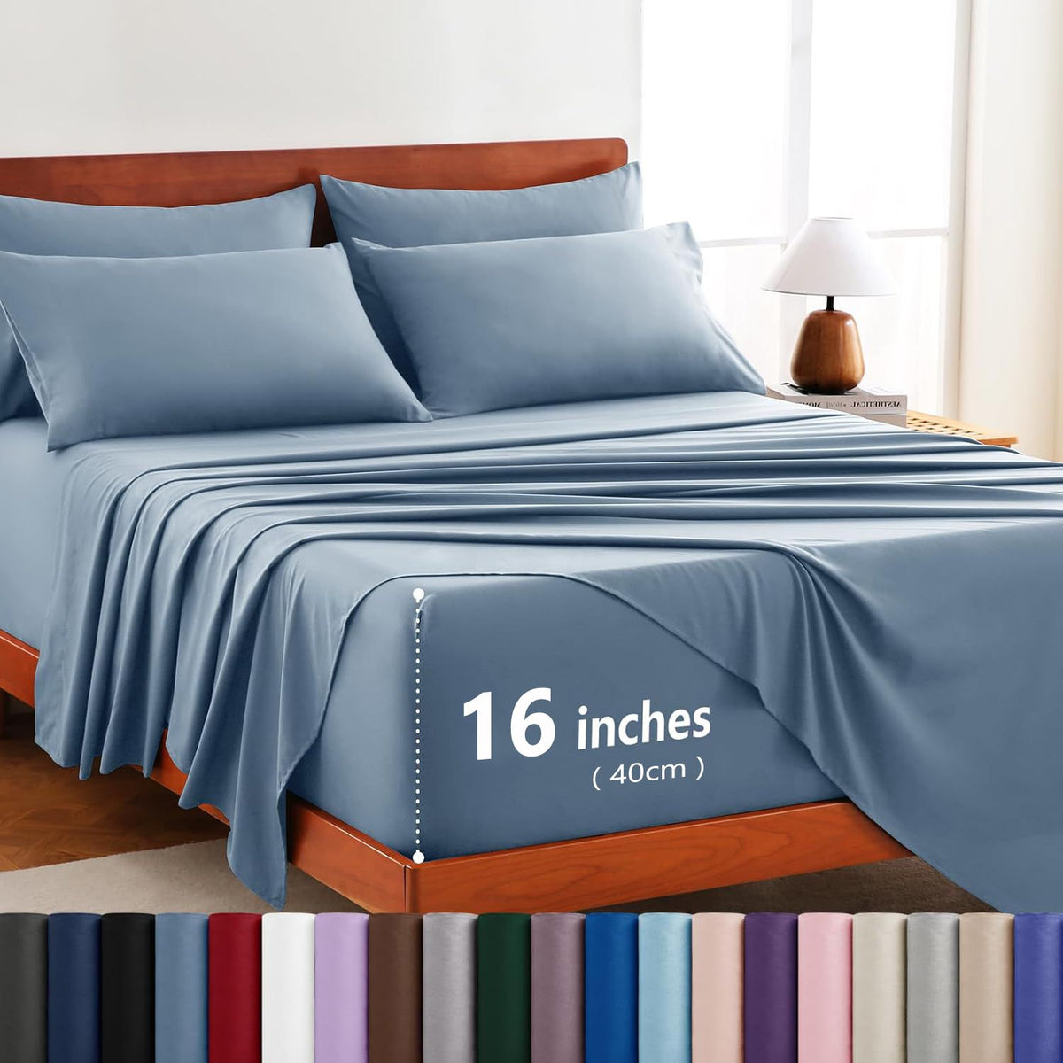 Hotel Soft Bed Sheet Set- Bedding Sheets &amp; Pillowcases -Breathable Bedding - Wrinkle, Fade, Stain Resistant-Deep Pocket Flat Fitted Bed Sheet Set(Ocean,Queen)