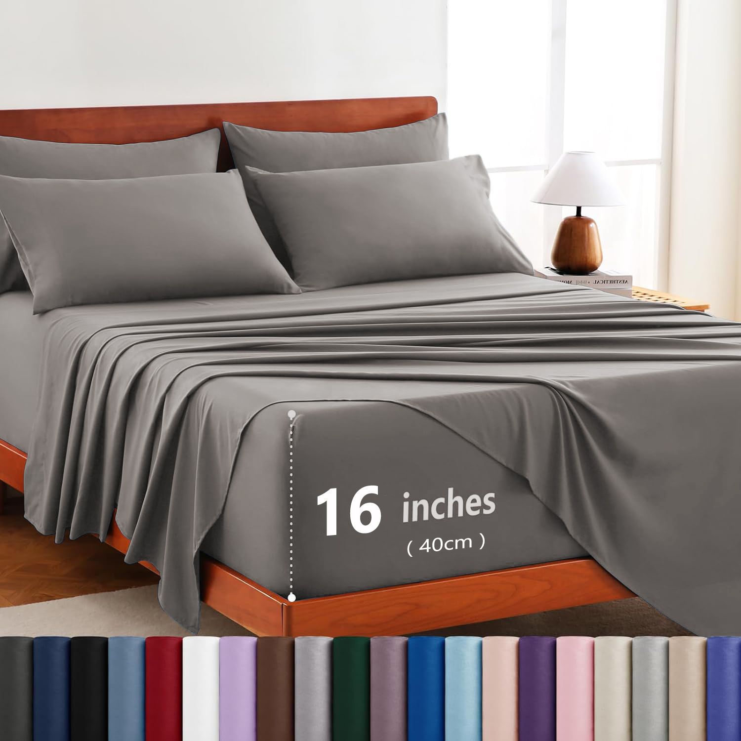 Hotel Soft Bed Sheet Set- Bedding Sheets & Pillowcases -Breathable Bedding - Wrinkle, Fade, Stain Resistant-Deep Pocket Flat Fitted Bed Sheet Set(Grey,Queen)