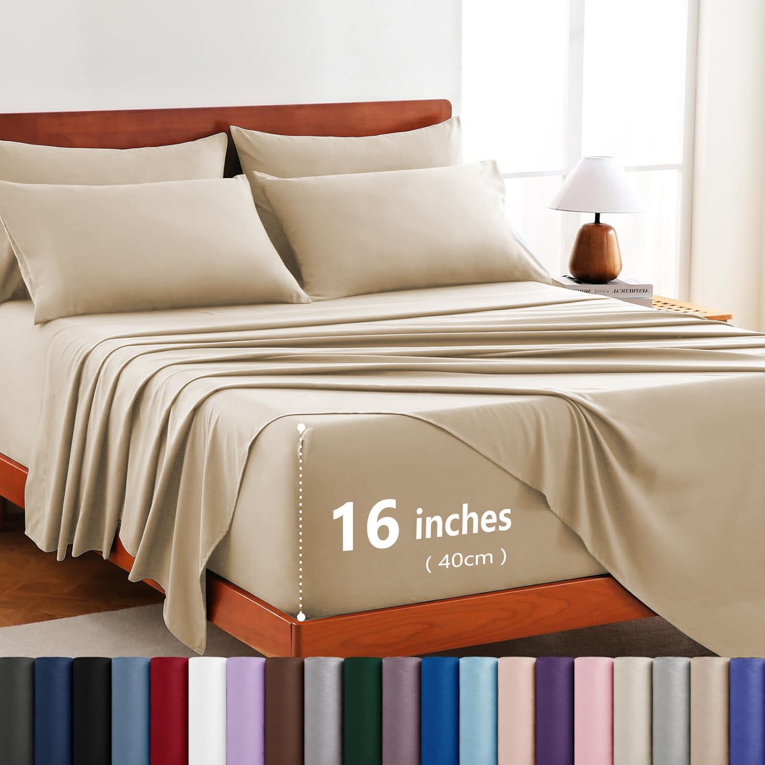 Hotel Soft Bed Sheet Set- Bedding Sheets & Pillowcases -Breathable Bedding - Wrinkle, Fade, Stain Resistant-Deep Pocket Flat Fitted Bed Sheet Set(Camel Beige,Queen)