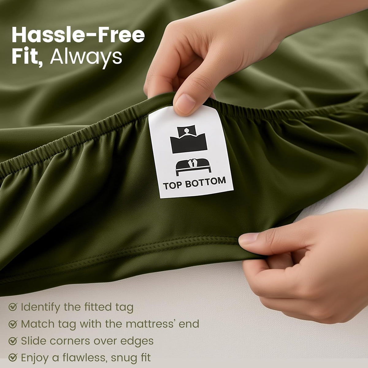 Hotel Quality Fitted Sheet - 1 Piece Fitted Sheet  -Breathable Bedding - Wrinkle, Fade, Stain Resistant- 16inch/40cm Deep Pocket Fitted Bed Sheet-Wrinkle and Fade Resistant,(Olive green,Queen)