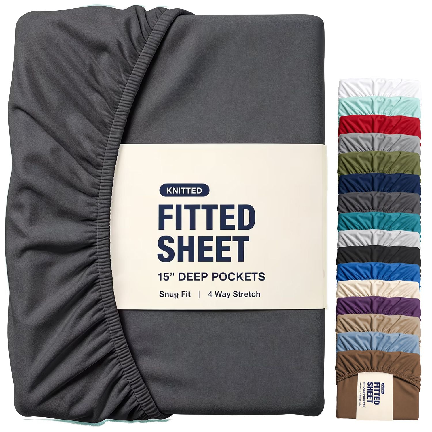 Hotel Quality Fitted Sheet - 1 Piece Fitted Sheet  -Breathable Bedding - Wrinkle, Fade, Stain Resistant- 16inch/40cm Deep Pocket Fitted Bed Sheet-Wrinkle and Fade Resistant,(Dark gray,Queen)