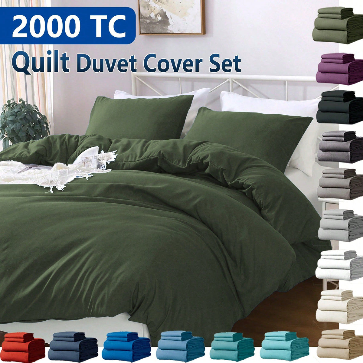Hotel Soft Microfiber Duvet Cover Set-2000TC Quilt Cover Set &amp; Pillowcases -1 Donna Cover Zipper Closure &amp; 1 x Pillowcases-Breathable Bedding - Wrinkle, Fade, Stain Resistant(Olive green,Single)