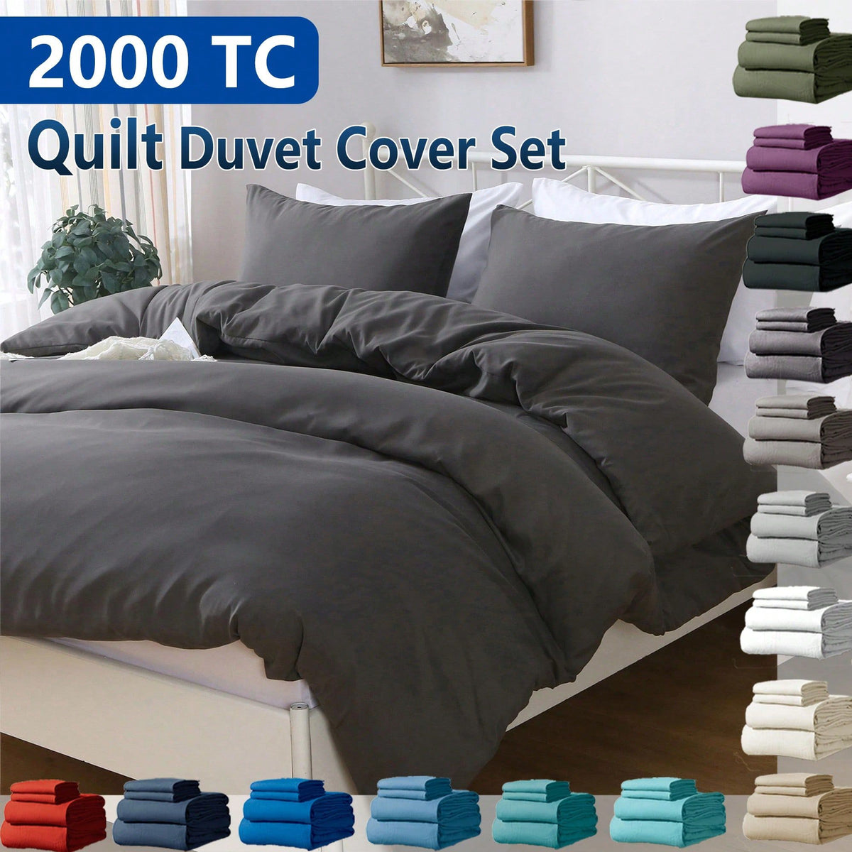 Hotel Soft Microfiber Duvet Cover Set-2000TC Quilt Cover Set & Pillowcases -1 Donna Cover Zipper Closure & 1 x Pillowcases-Breathable Bedding - Wrinkle, Fade, Stain Resistant(Dark gray,Single)