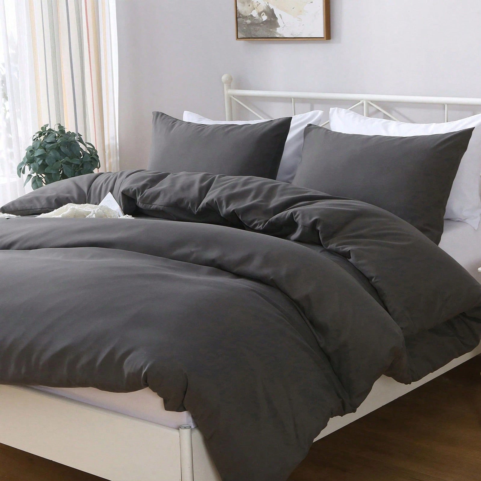 Hotel Soft Microfiber Duvet Cover Set-2000TC Quilt Cover Set & Pillowcases -1 Donna Cover Zipper Closure & 1 x Pillowcases-Breathable Bedding - Wrinkle, Fade, Stain Resistant(Dark gray,Single)