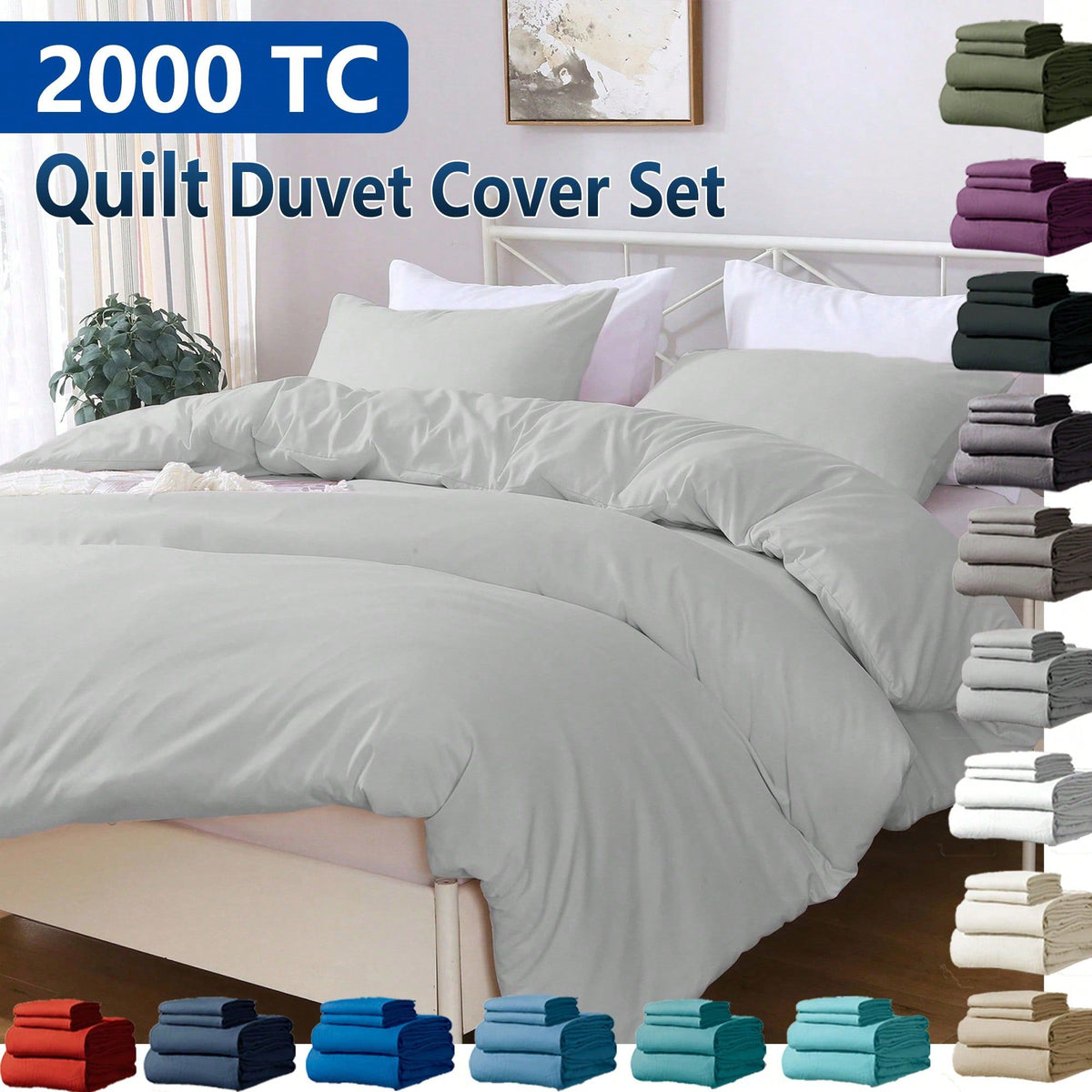 Hotel Soft Microfiber Duvet Cover Set-2000TC Quilt Cover Set & Pillowcases -1 Donna Cover Zipper Closure & 1 x Pillowcases-Breathable Bedding - Wrinkle, Fade, Stain Resistant(Silver-gray,Single)