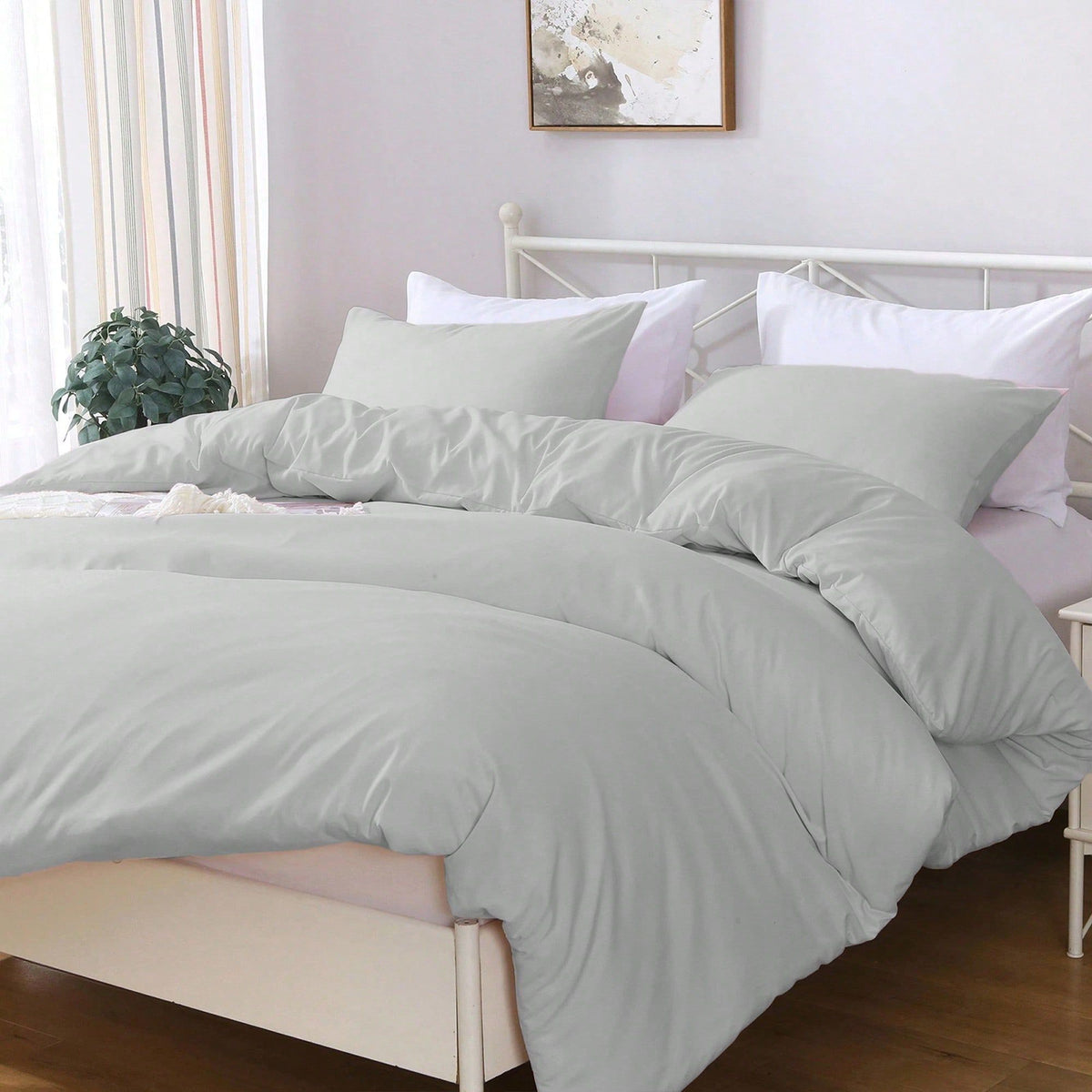 Hotel Soft Microfiber Duvet Cover Set-2000TC Quilt Cover Set & Pillowcases -1 Donna Cover Zipper Closure & 1 x Pillowcases-Breathable Bedding - Wrinkle, Fade, Stain Resistant(Silver-gray,Single)